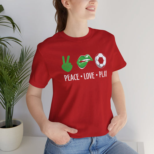 Peace love Play Soccer Christmas Unisex Jersey Short Sleeve Tee