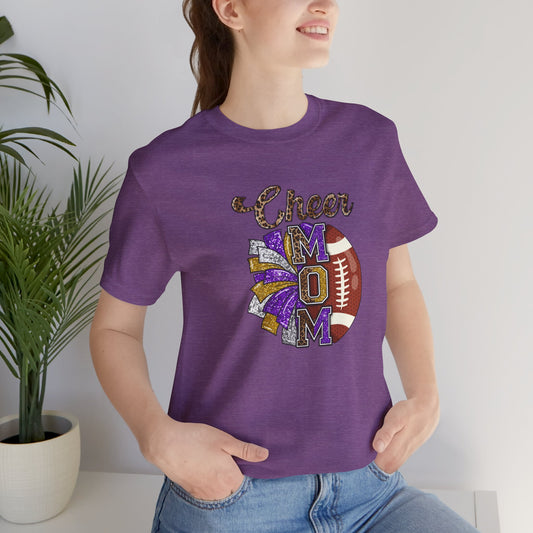 Cheer Football Mom Purple Pom Poms Unisex Jersey Short Sleeve Tee