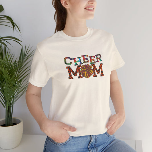 Multicolored Cheer Mom with Pom Poms Unisex Jersey Short Sleeve Tee