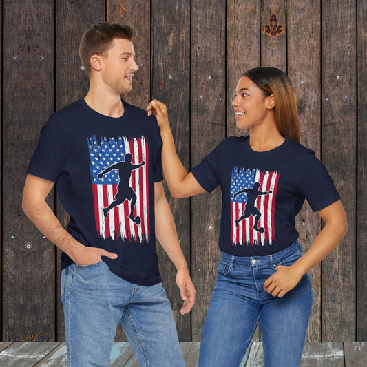 Soccer American Flag silhouette in the field matching shirts for mom and dad
