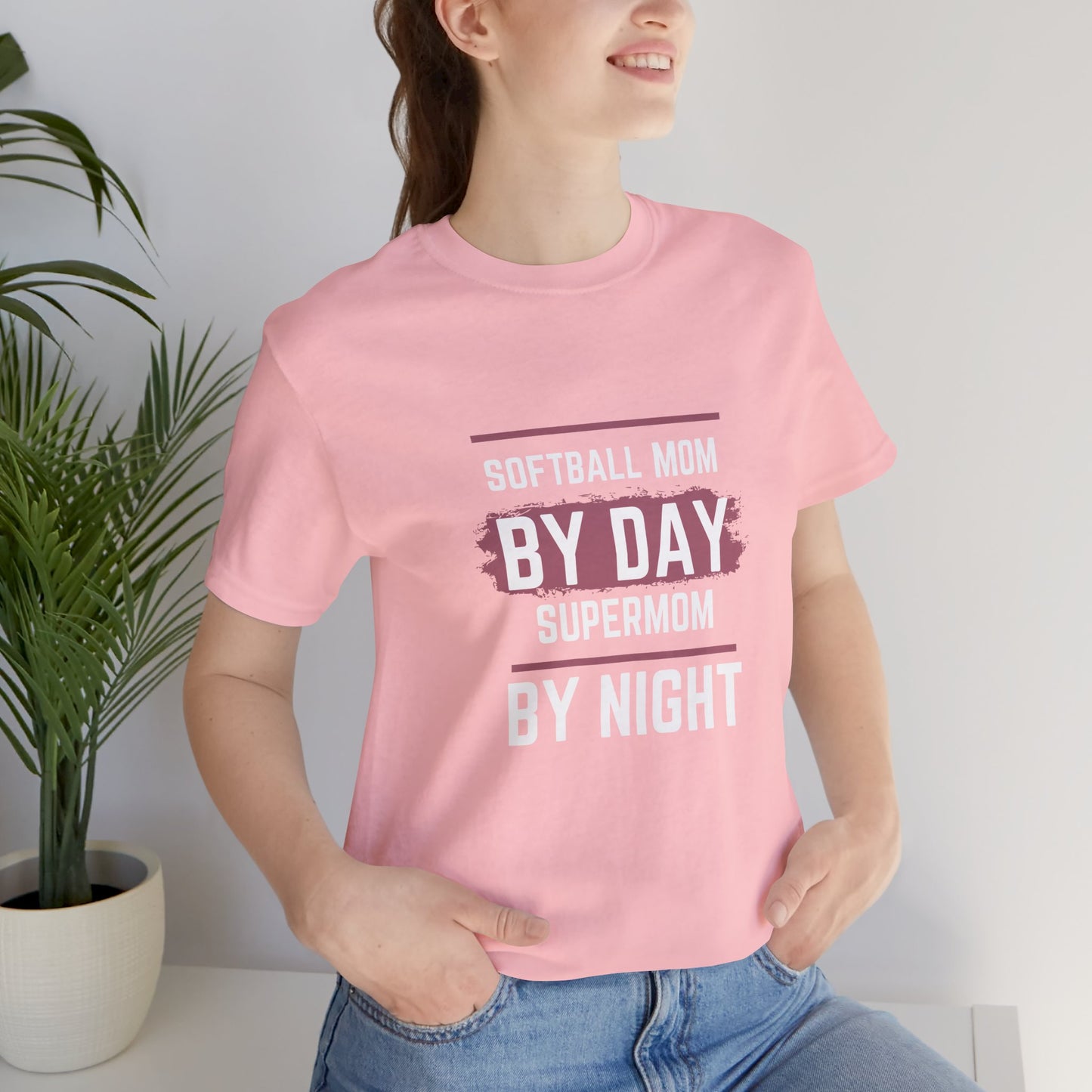 Softball mom by day Super Mom by Night Unisex Jersey Short Sleeve Tee