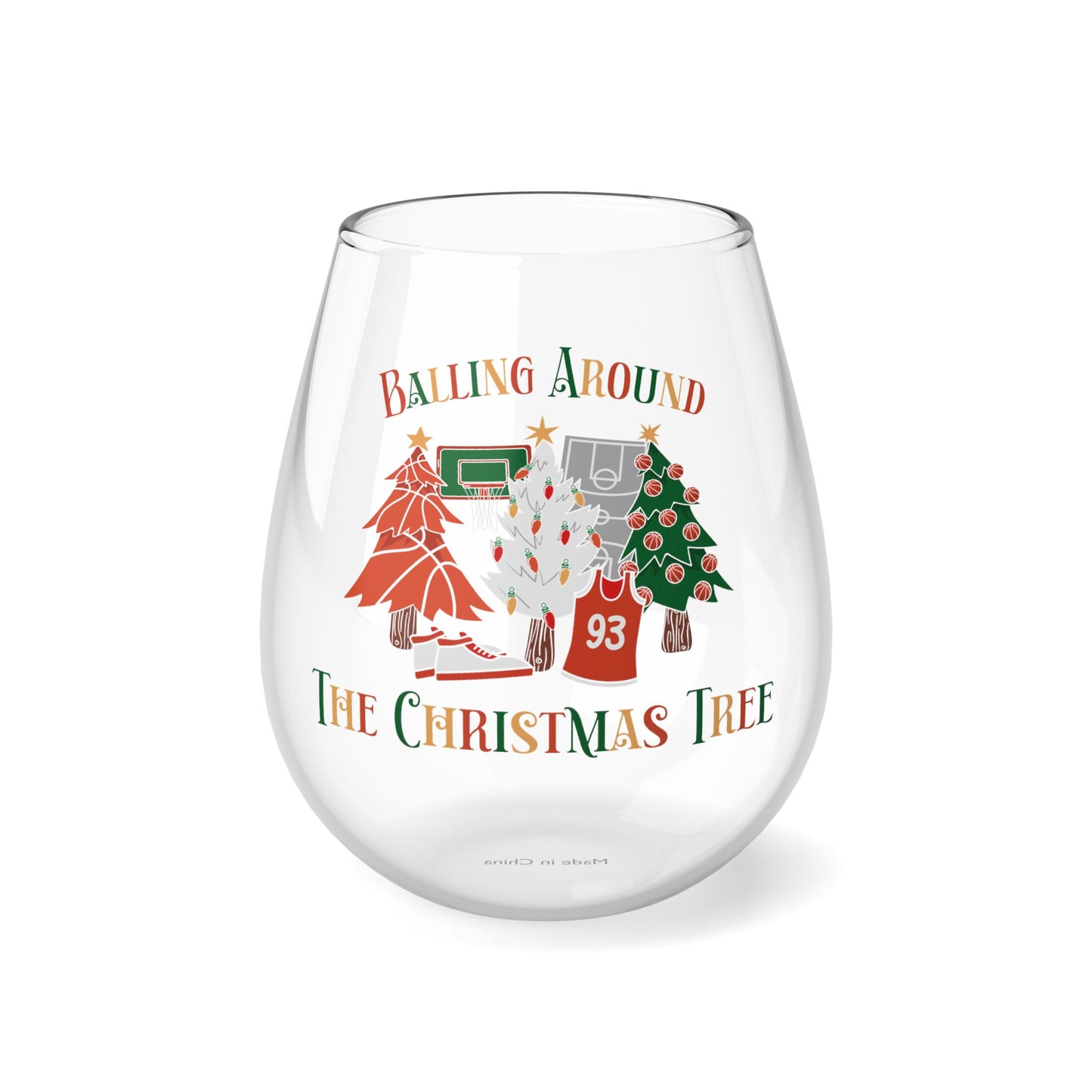 Basketball Ballin' Around Christmas Tree Wine Glass