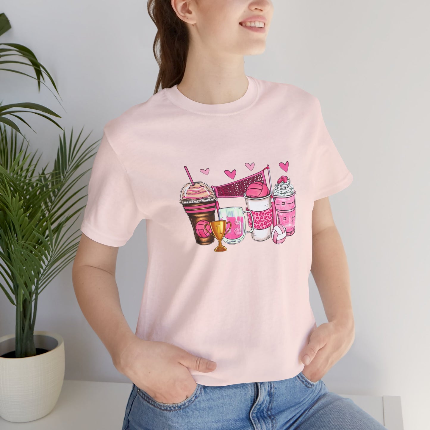 Volleyball Coffee Breast Cancer Month Womans Tshirt