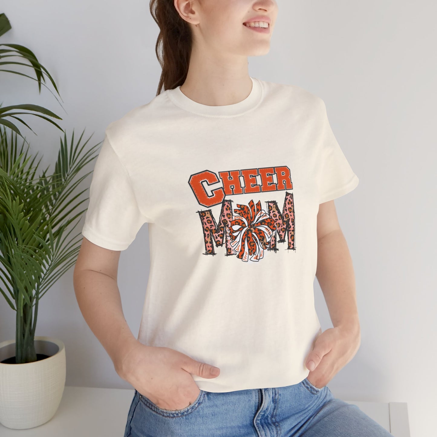 Cheer Mom Orange Pom Poms Unisex Jersey Short Sleeve Tee