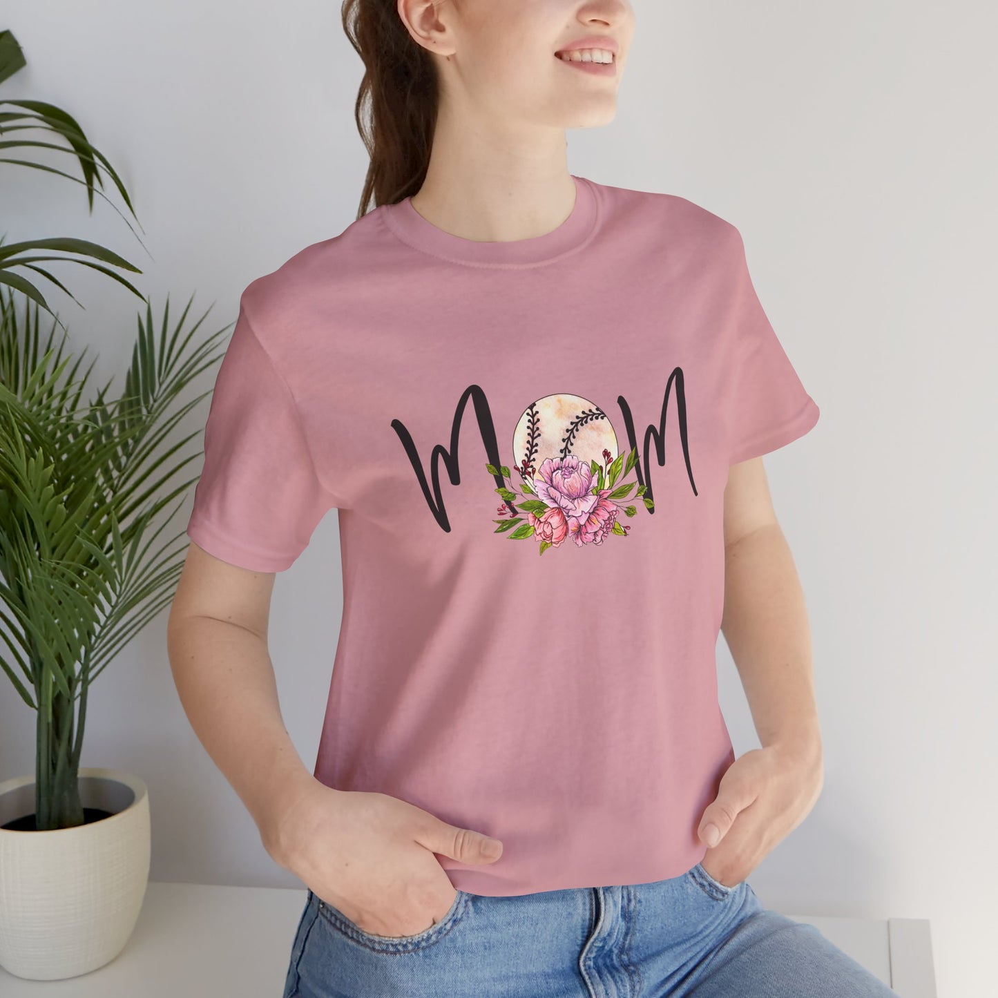 Baseball Mom with Flowers Unisex Jersey Short Sleeve Tee