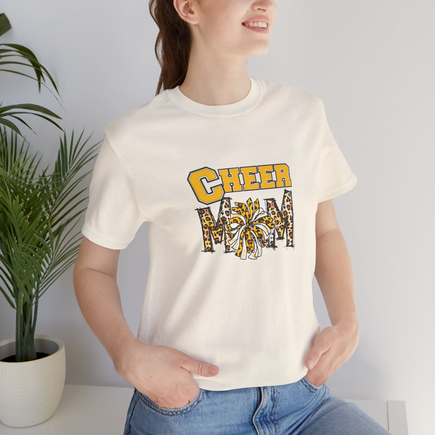 Cheer Mom Yellow Pom Poms Unisex Jersey Short Sleeve Tee