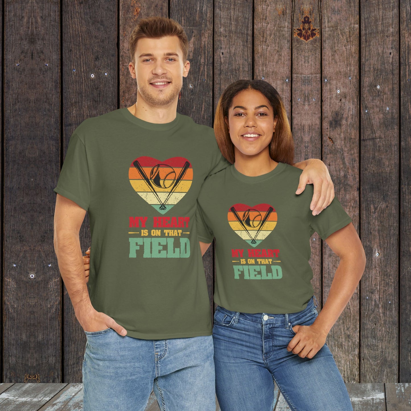 My Heart is on the field Baseball heart love Graphic Vintage T