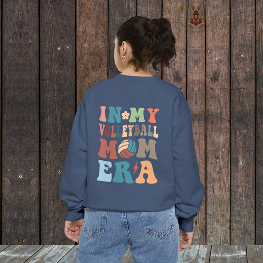 In my Volleyball Mom Era retro Wavy Multi colored Unisex Garment-Dyed Sweatshirt