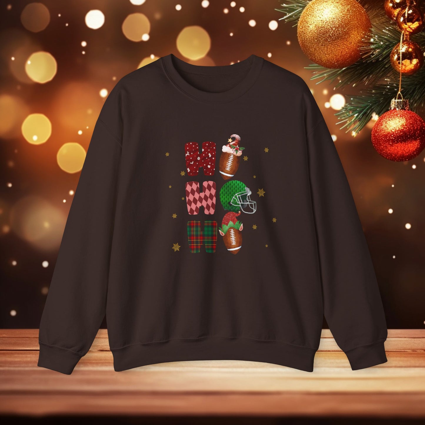 Ho Ho Ho Football Crewneck Sweatshirt, Football Lover Gift, Holiday Football Jumper, Xmas Lights Sweatshirt, Football Fan Apparel,