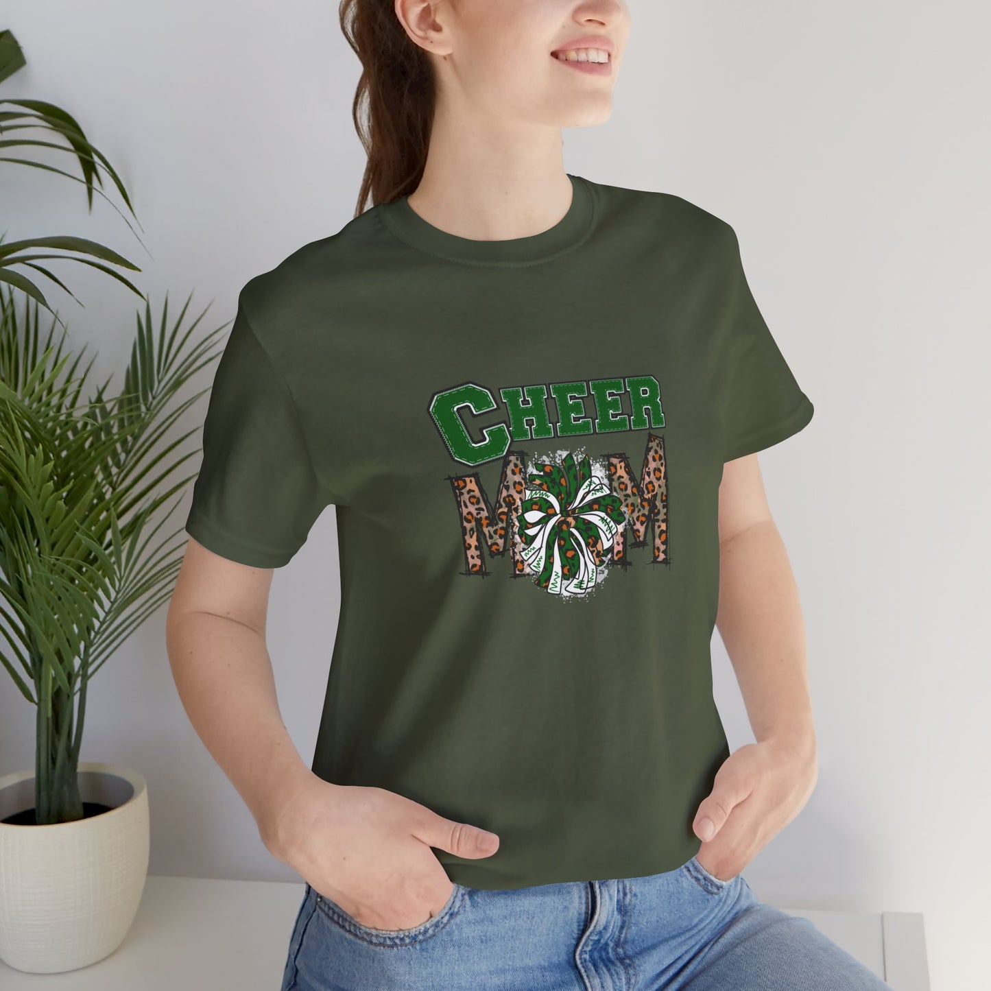 Cheer Mom Green Pom Poms Unisex Jersey Short Sleeve Tee