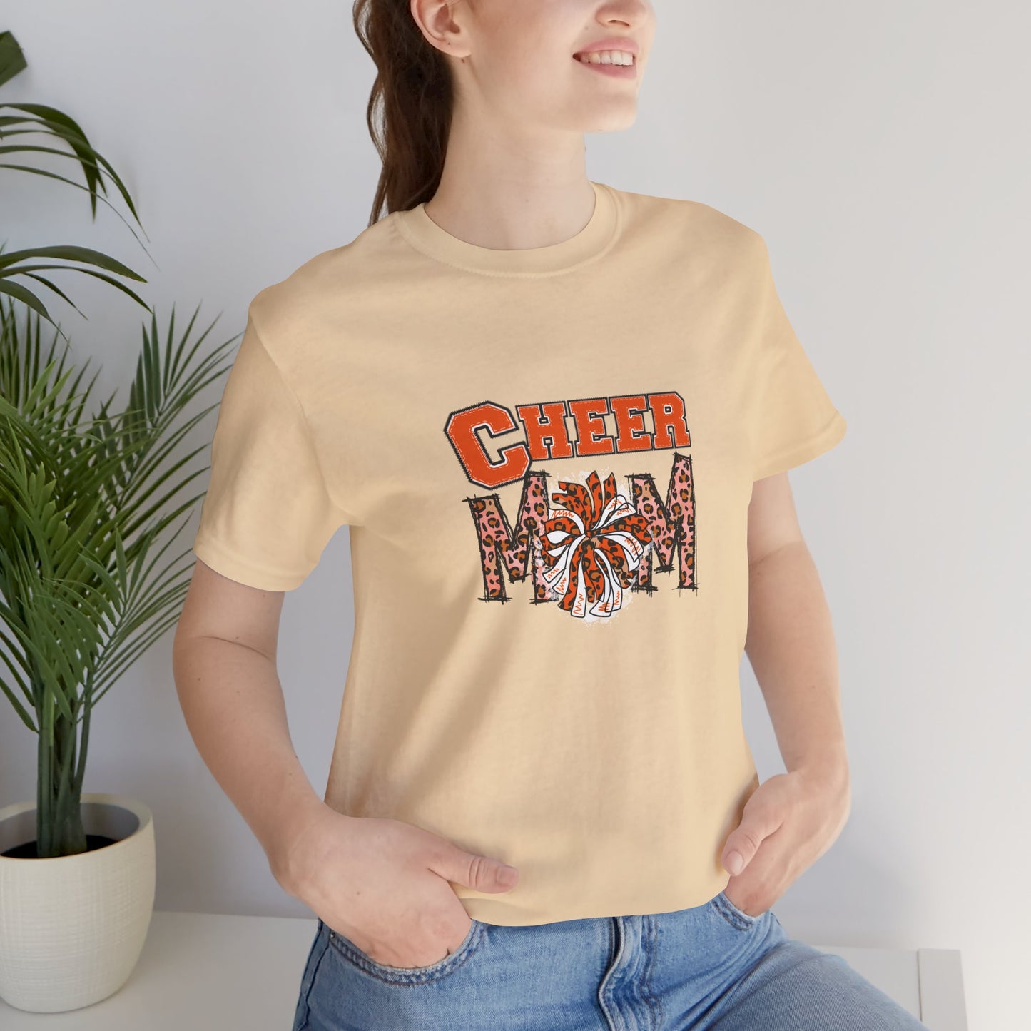 Cheer Mom Orange Pom Poms Unisex Jersey Short Sleeve Tee