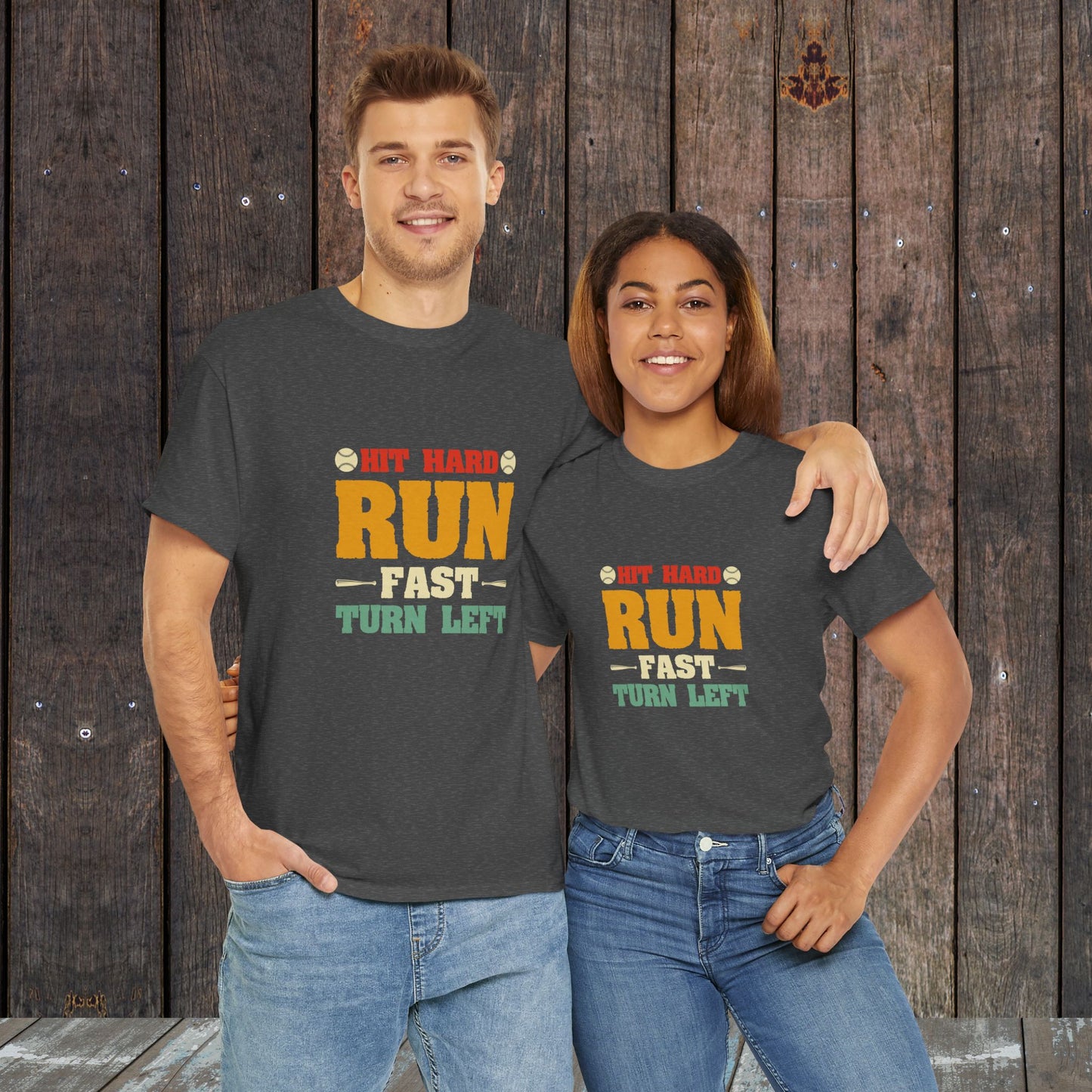 Run Fast Turn Left Baseball Graphic Vintage T