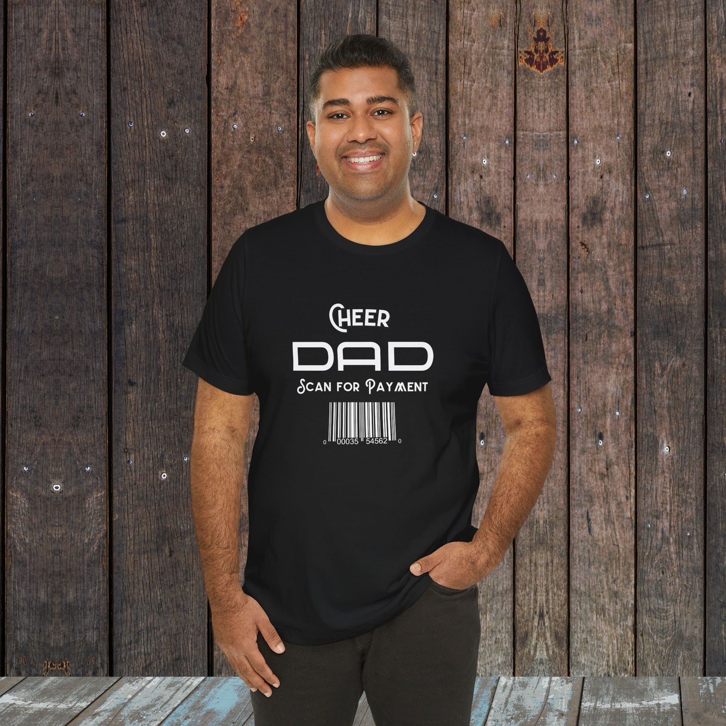 Cheer dad Scan for Payment with barcode Unisex Jersey Short Sleeve Tee