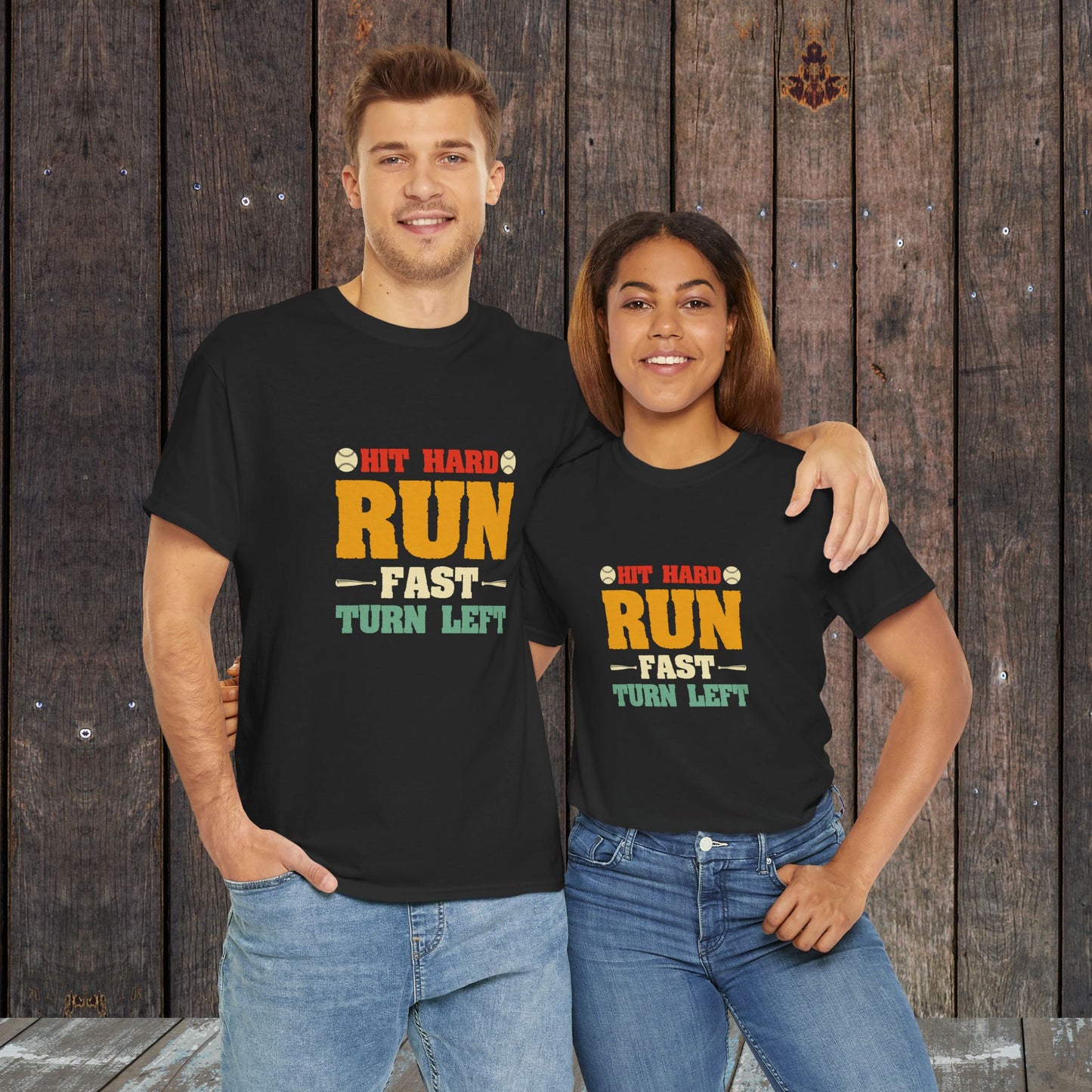 Run Fast Turn Left Baseball Graphic Vintage T