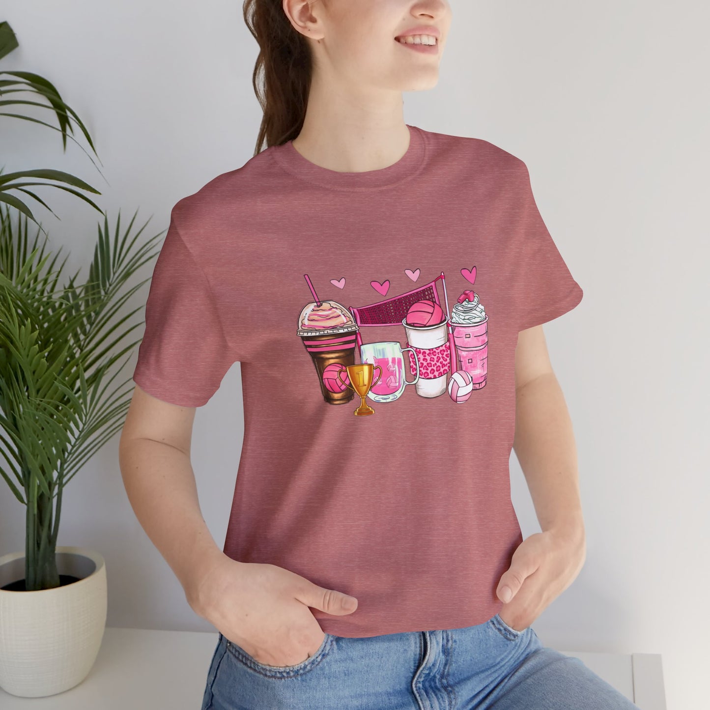 Volleyball Coffee Breast Cancer Month Womans Tshirt