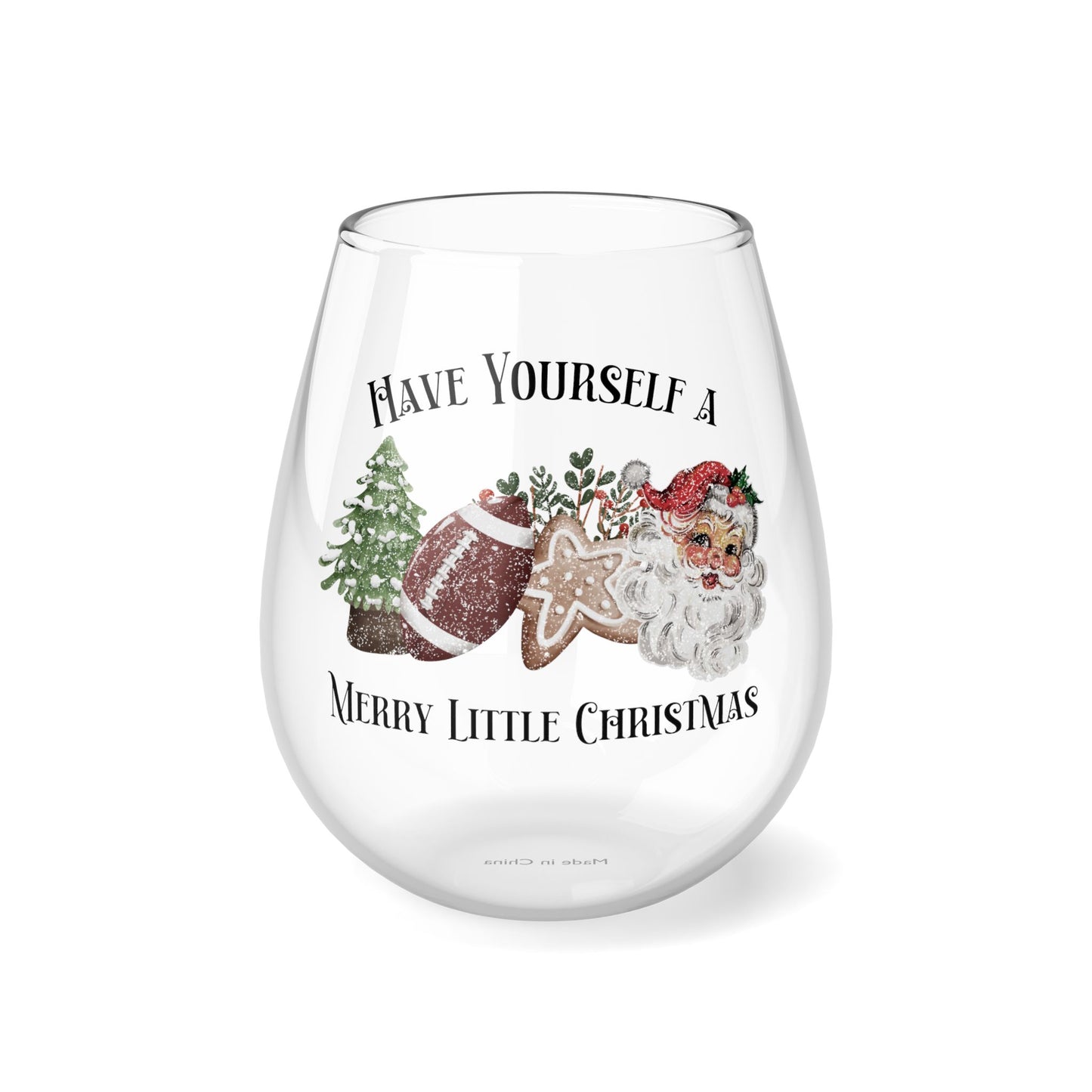 Football Santa Cookie Christmas Tree Wine Glass