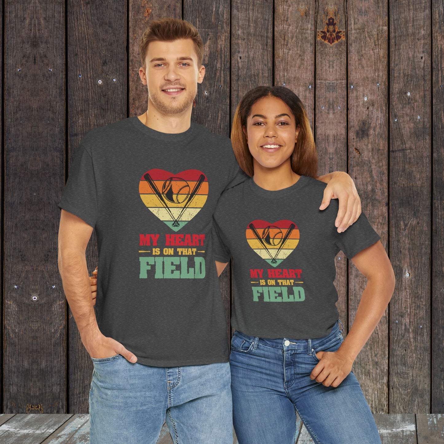 My Heart is on the field Baseball heart love Graphic Vintage T