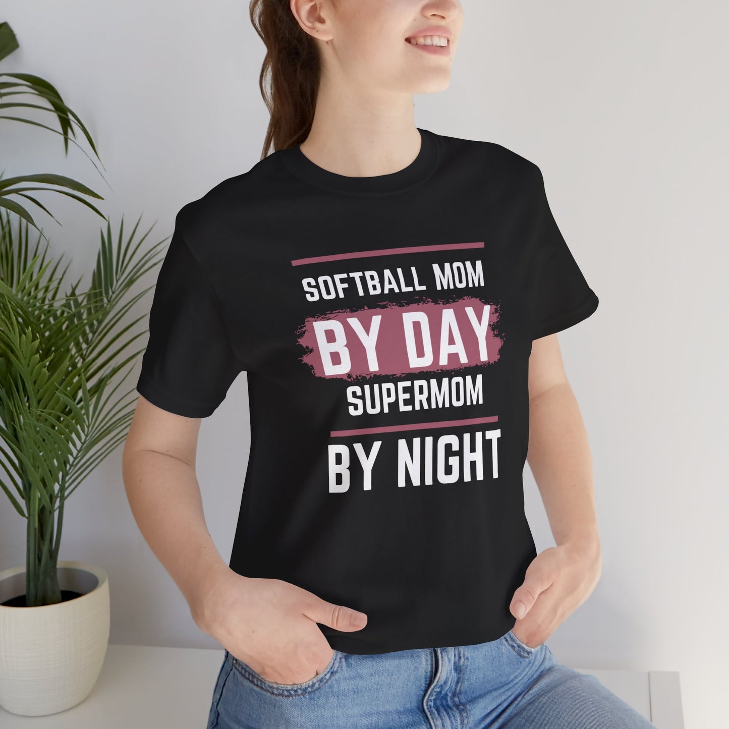 Softball mom by day Super Mom by Night Unisex Jersey Short Sleeve Tee