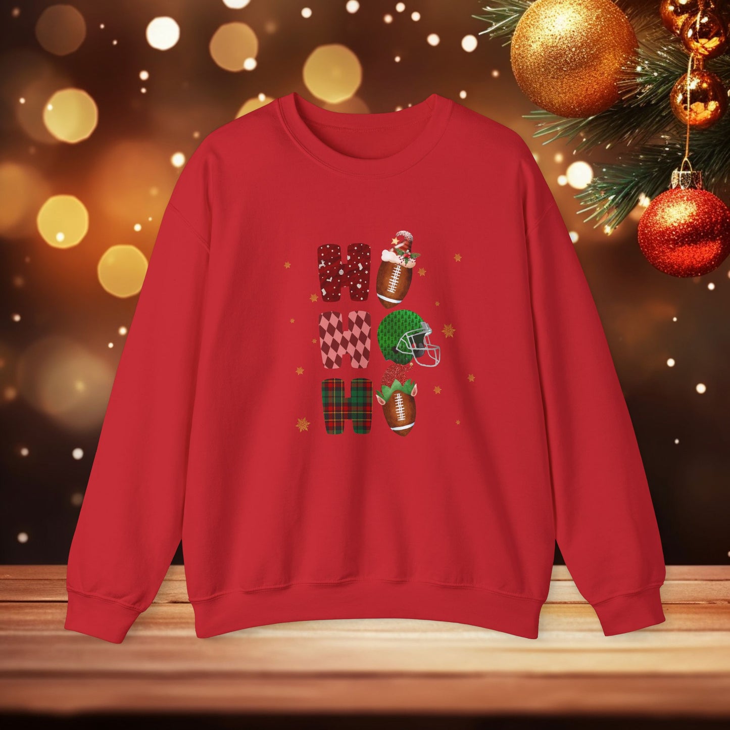 Ho Ho Ho Football Crewneck Sweatshirt, Football Lover Gift, Holiday Football Jumper, Xmas Lights Sweatshirt, Football Fan Apparel,