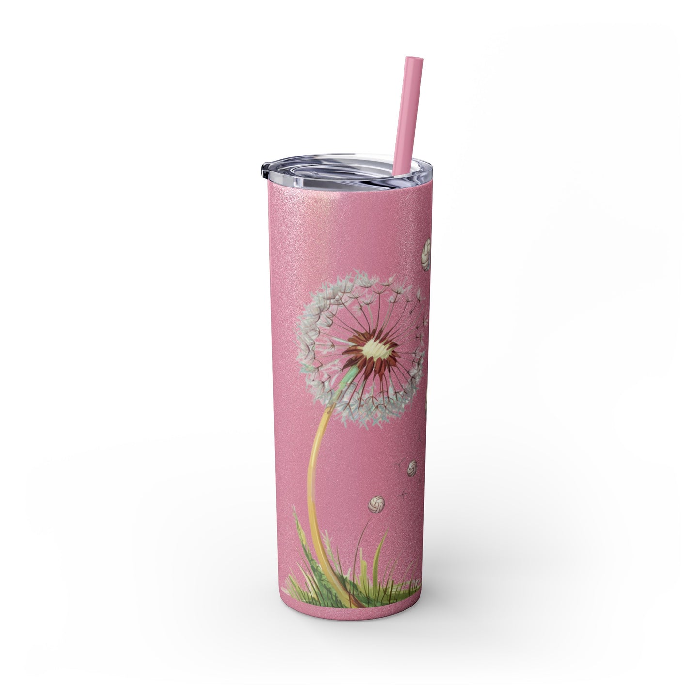 Dandelion Volleyball Mother's day gift Skinny Tumbler with Straw, 20oz