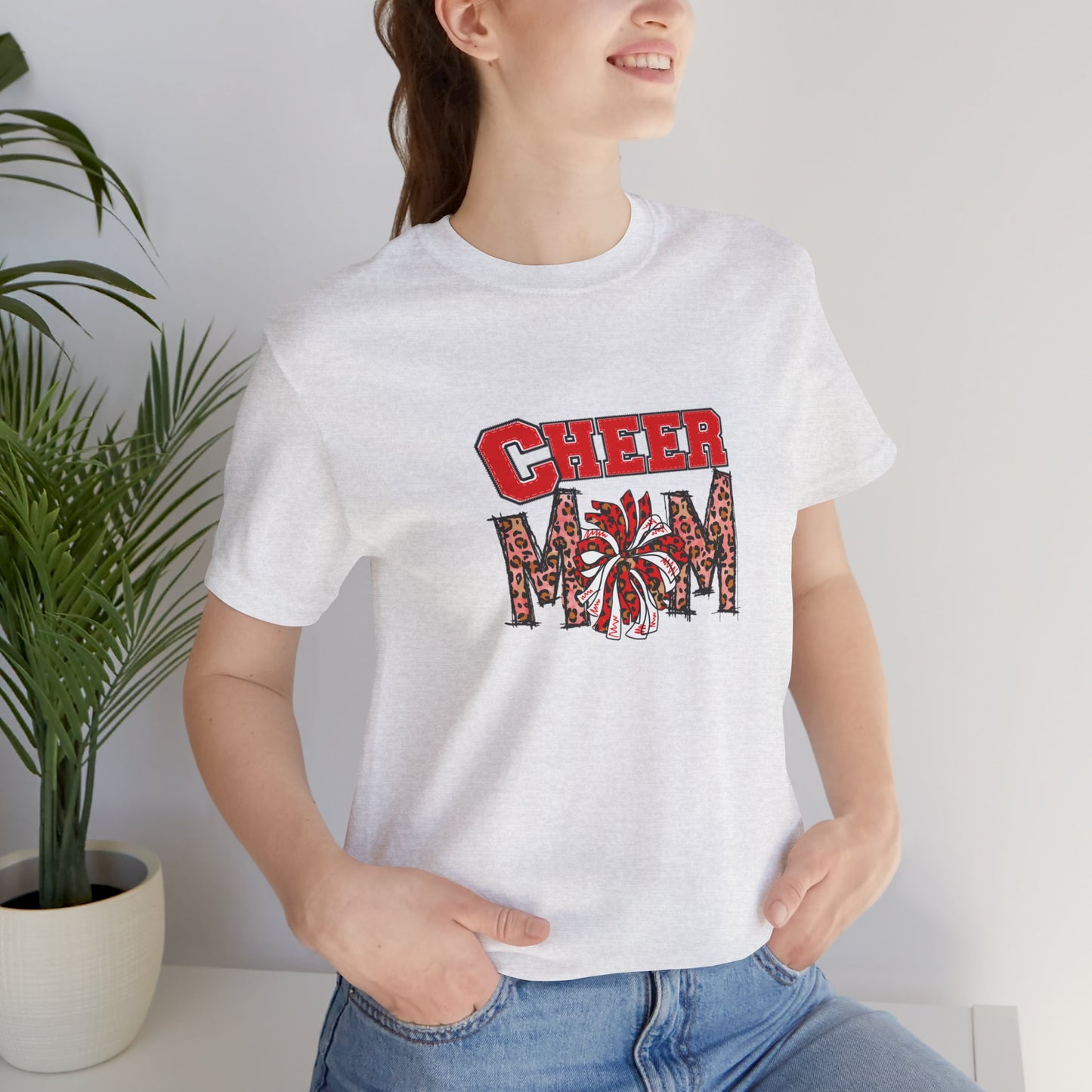 Cheer Mom Red Pom Poms Unisex Jersey Short Sleeve Tee