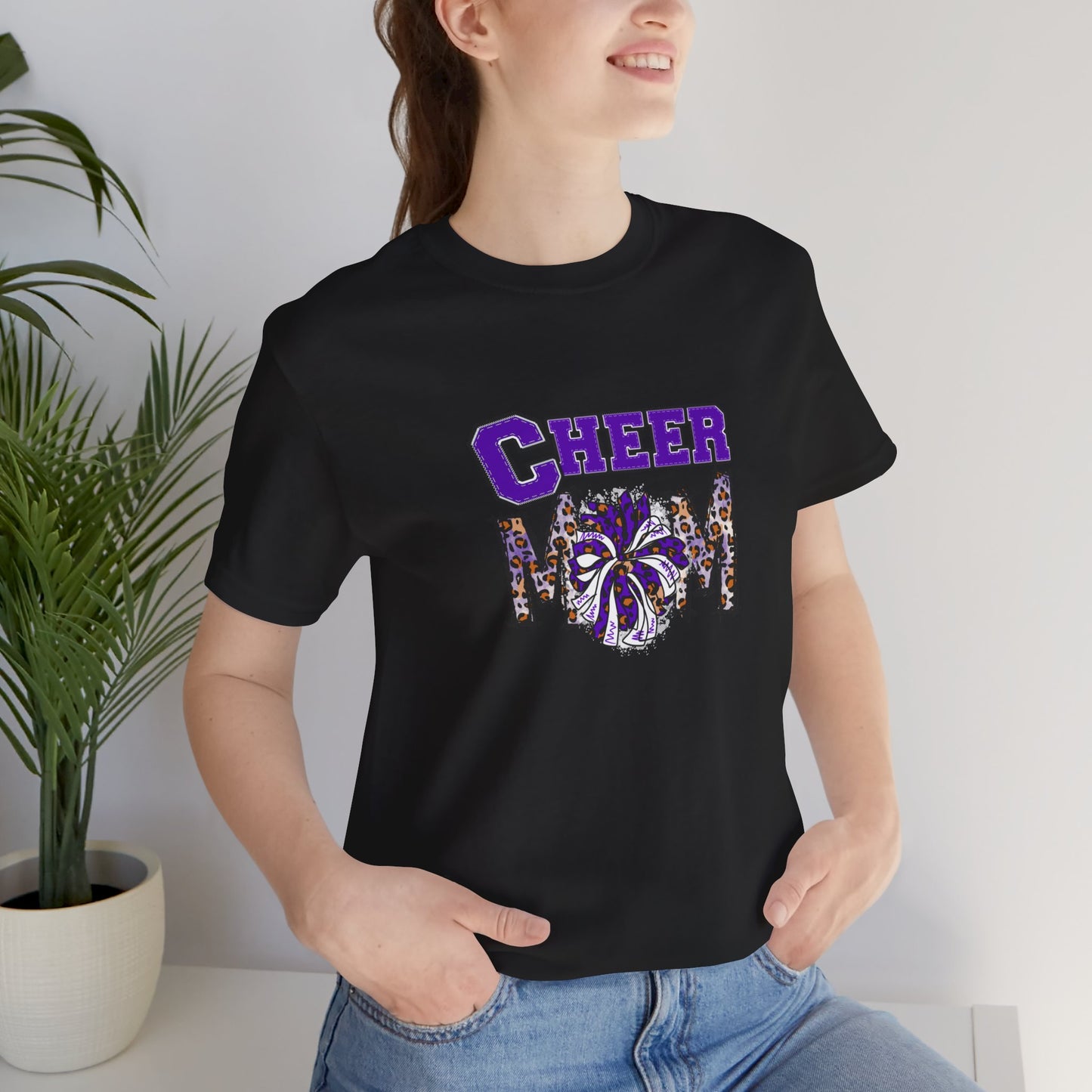 Cheer Mom Purple Pom Poms Unisex Jersey Short Sleeve Tee