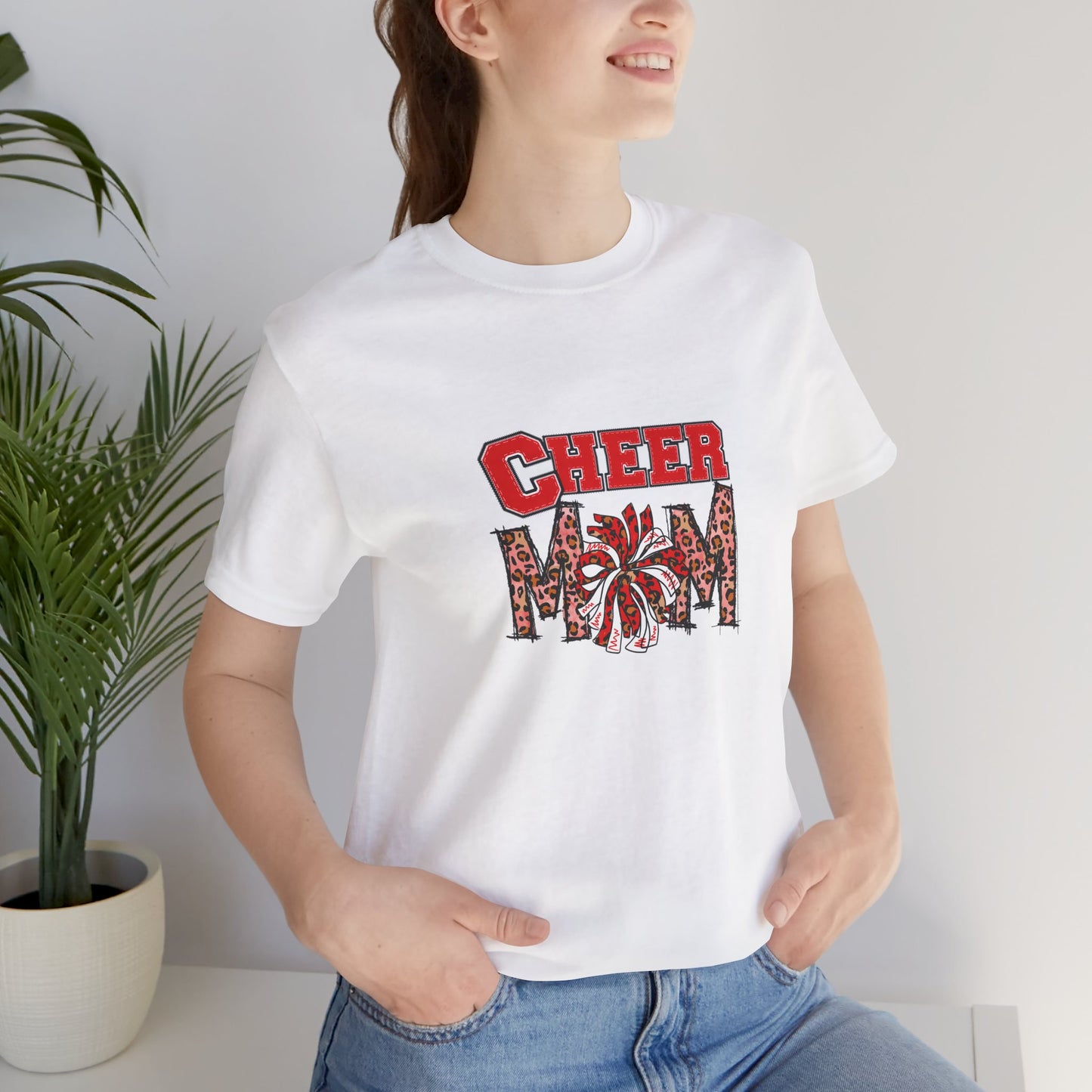 Cheer Mom Red Pom Poms Unisex Jersey Short Sleeve Tee