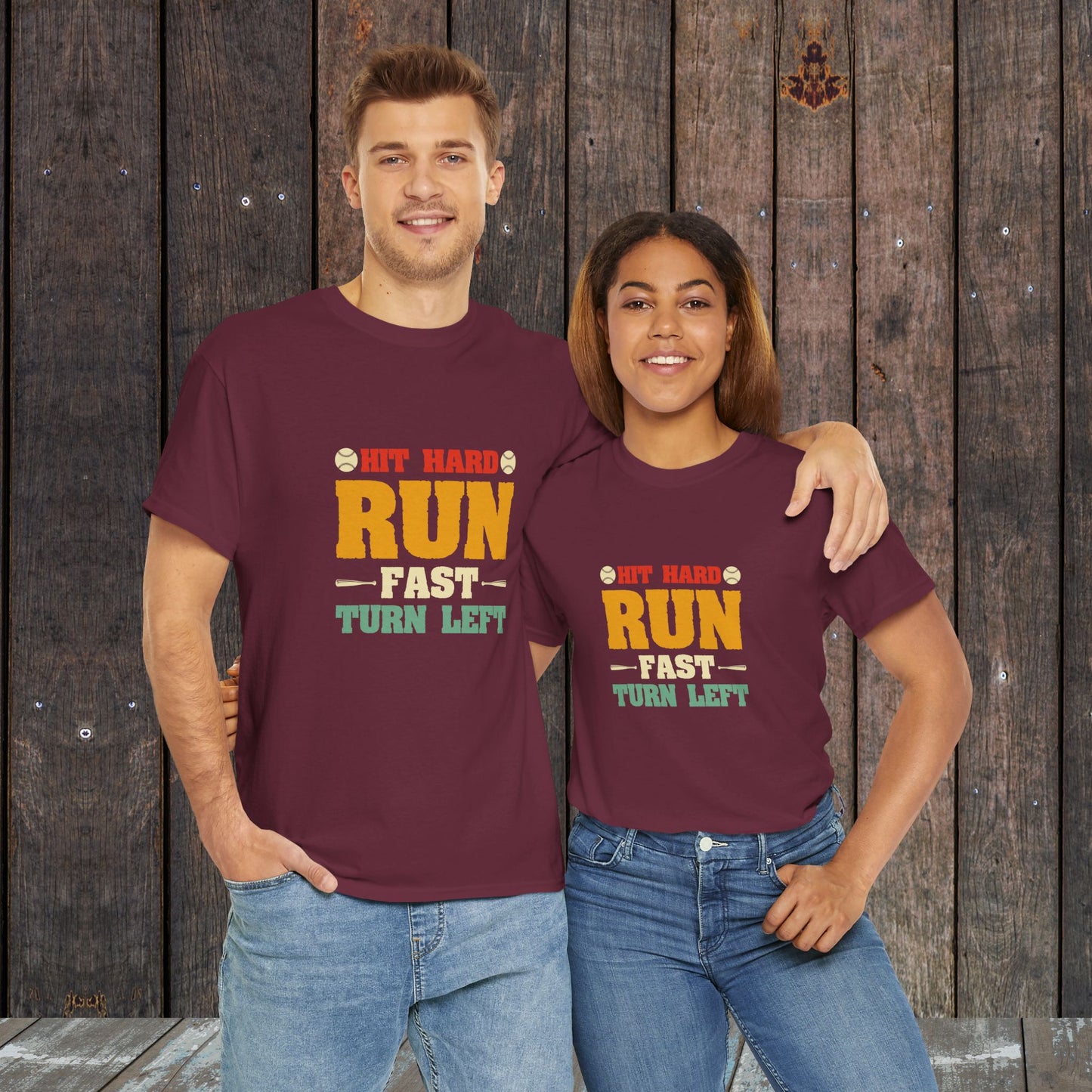 Run Fast Turn Left Baseball Graphic Vintage T