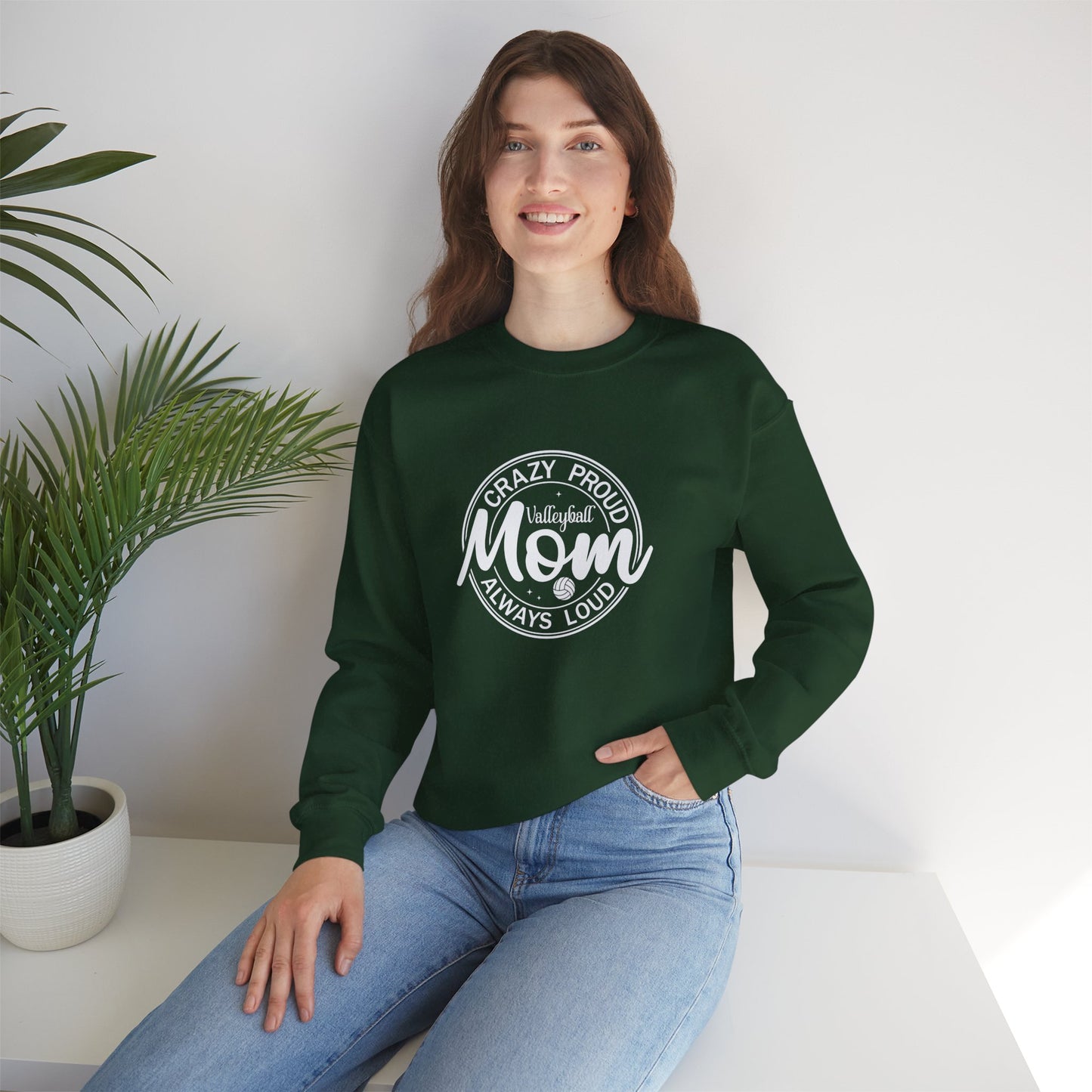 Crazy Proud Volleyball Mom Crewneck Sweatshirt