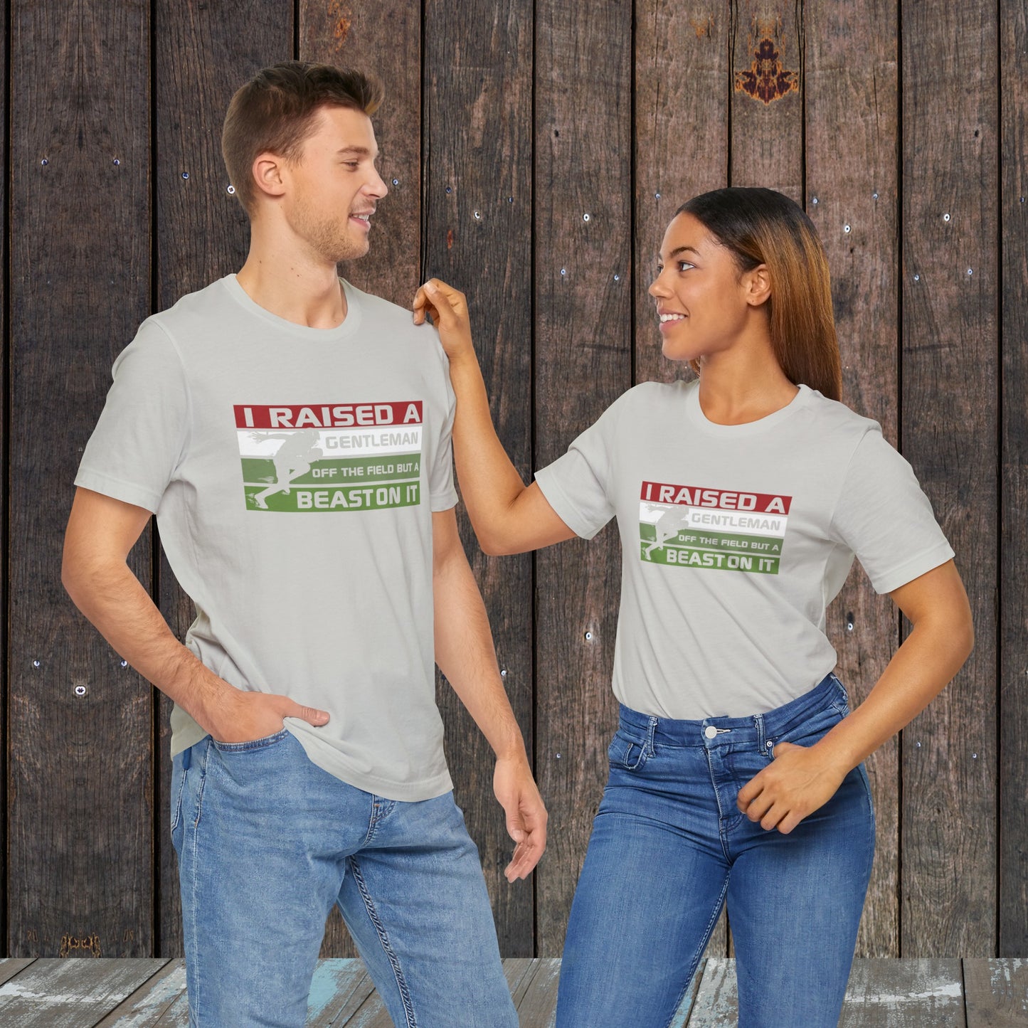 I raised a gentleman Game day Soccer matching shirts for mom and dad