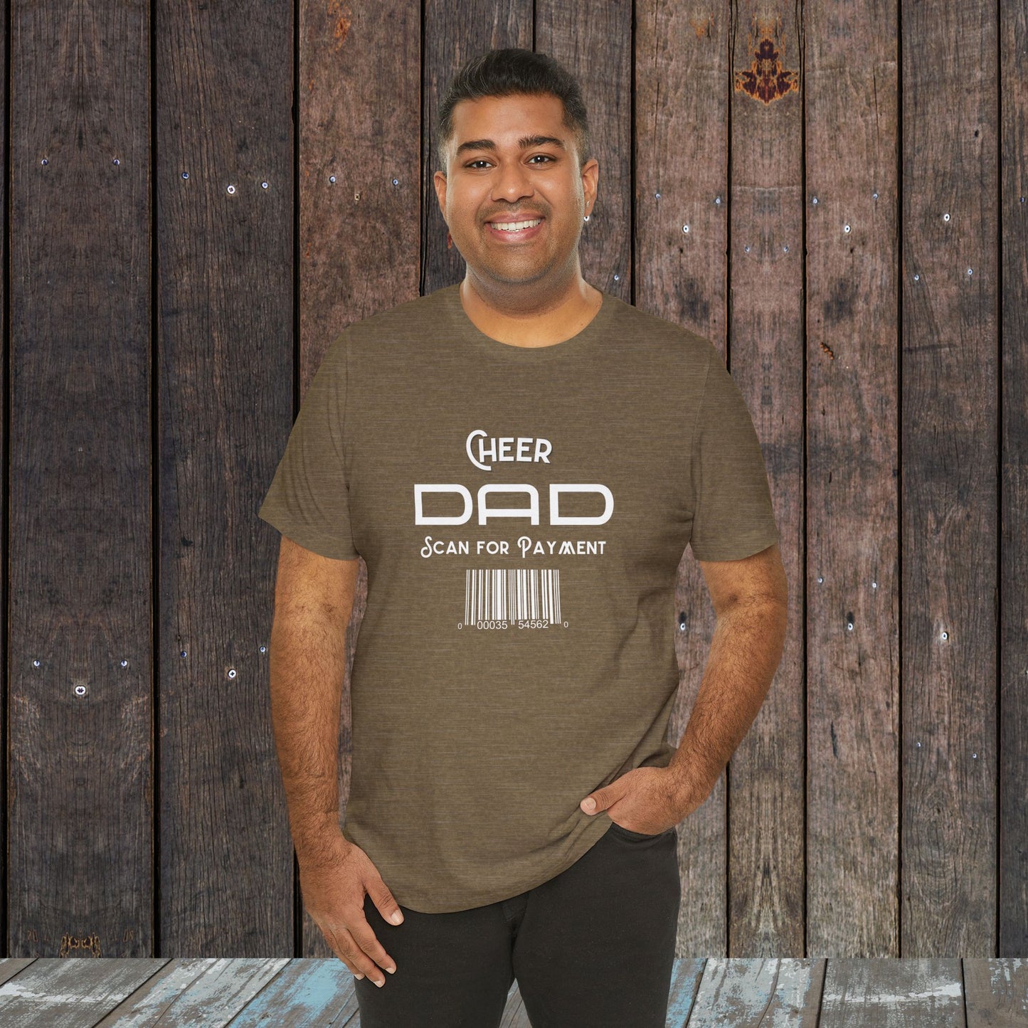 Cheer dad Scan for Payment with barcode Unisex Jersey Short Sleeve Tee