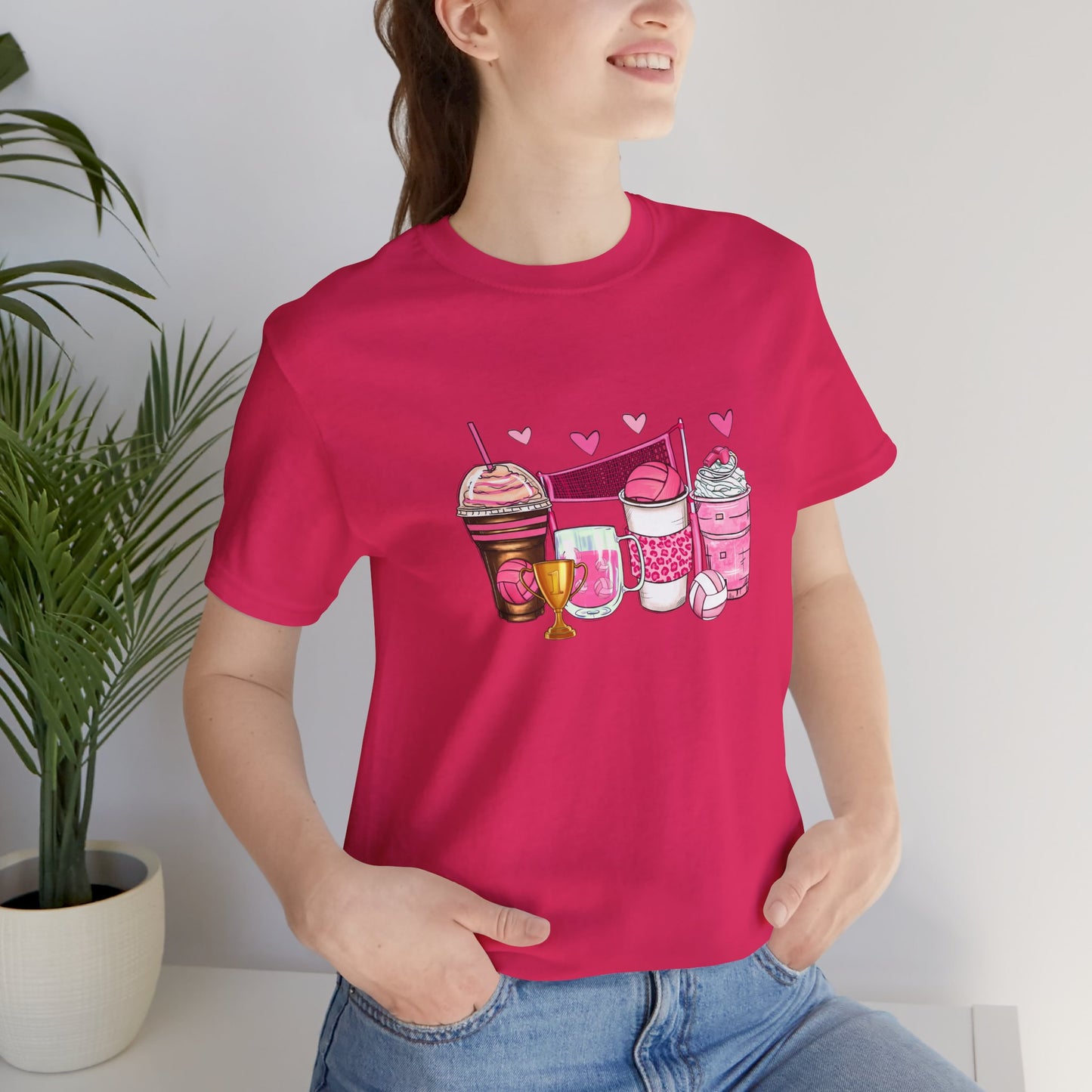 Volleyball Coffee Breast Cancer Month Womans Tshirt