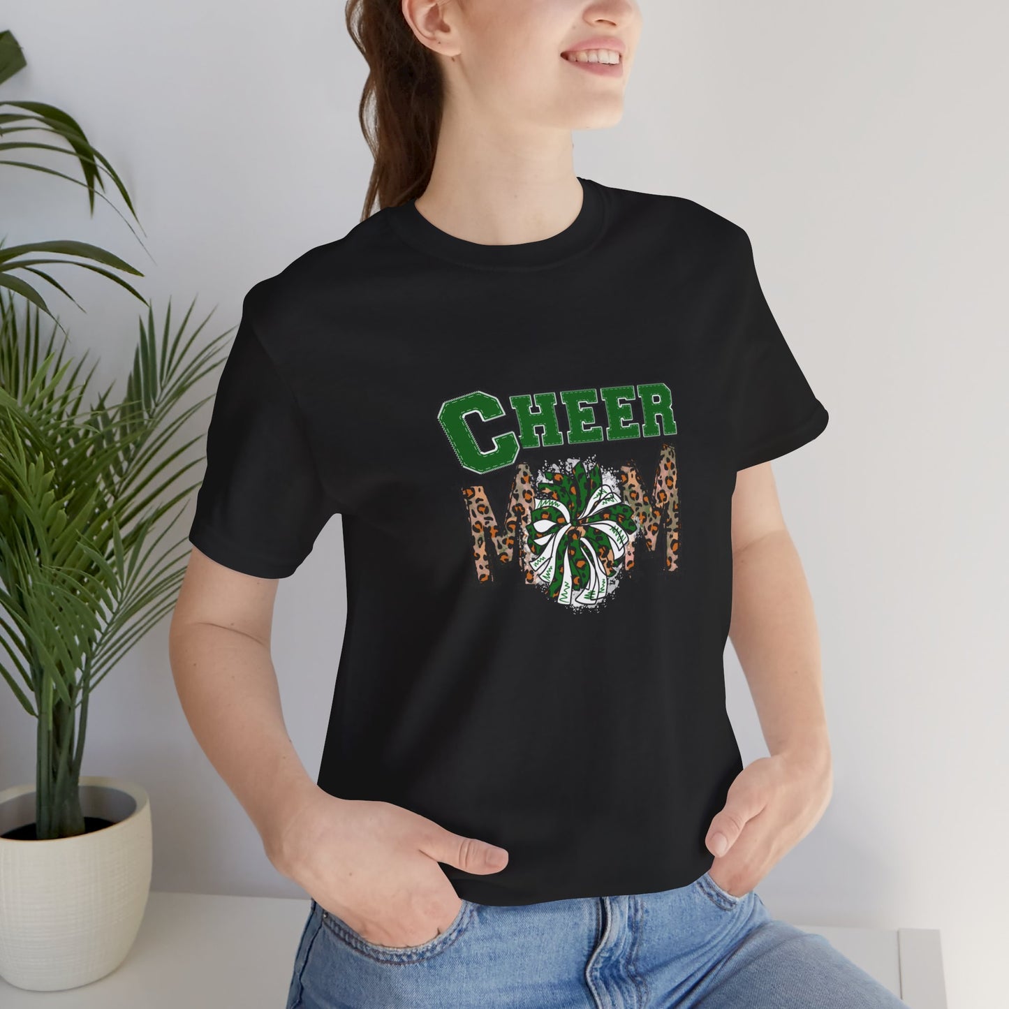 Cheer Mom Green Pom Poms Unisex Jersey Short Sleeve Tee