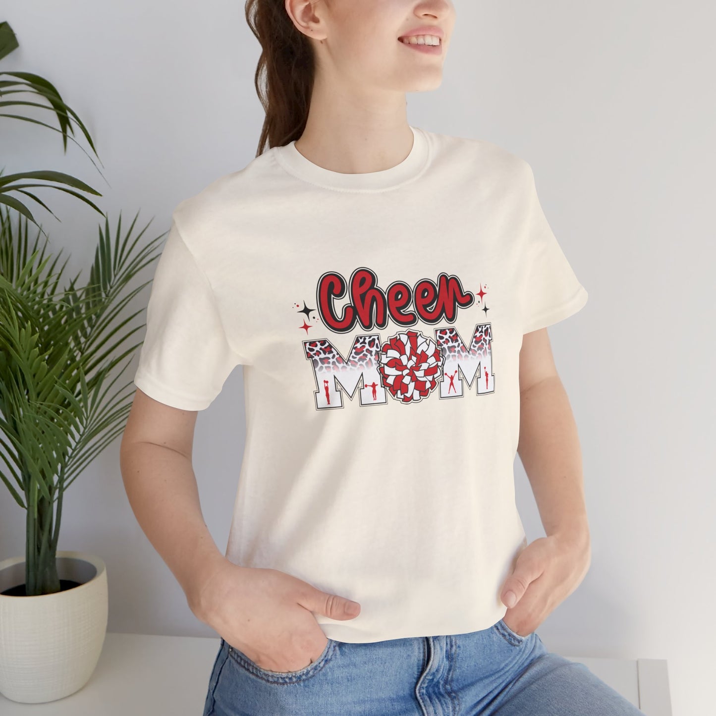 Cheer Mom Red Pom Poms Unisex Jersey Short Sleeve Tee