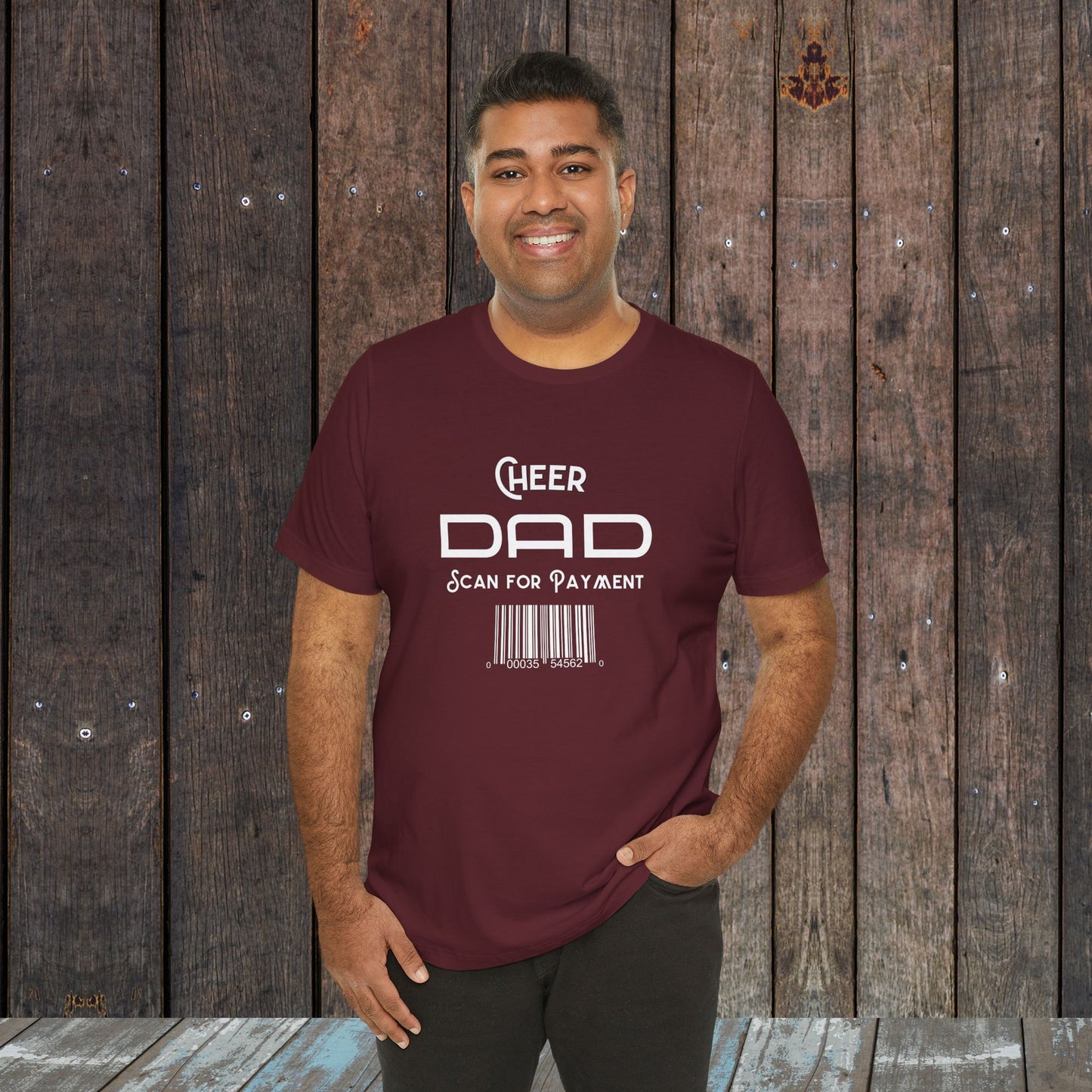 Cheer dad Scan for Payment with barcode Unisex Jersey Short Sleeve Tee