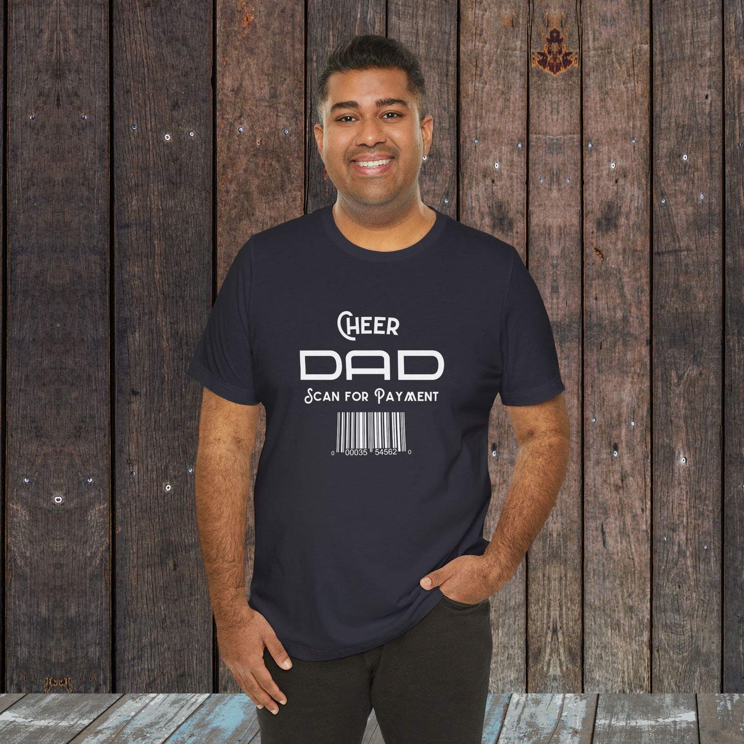 Cheer dad Scan for Payment with barcode Unisex Jersey Short Sleeve Tee