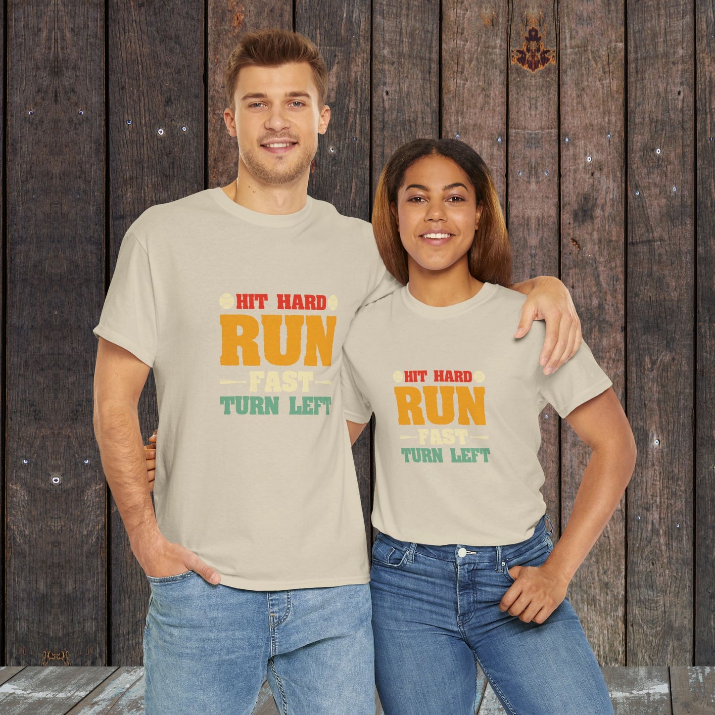 Run Fast Turn Left Baseball Graphic Vintage T