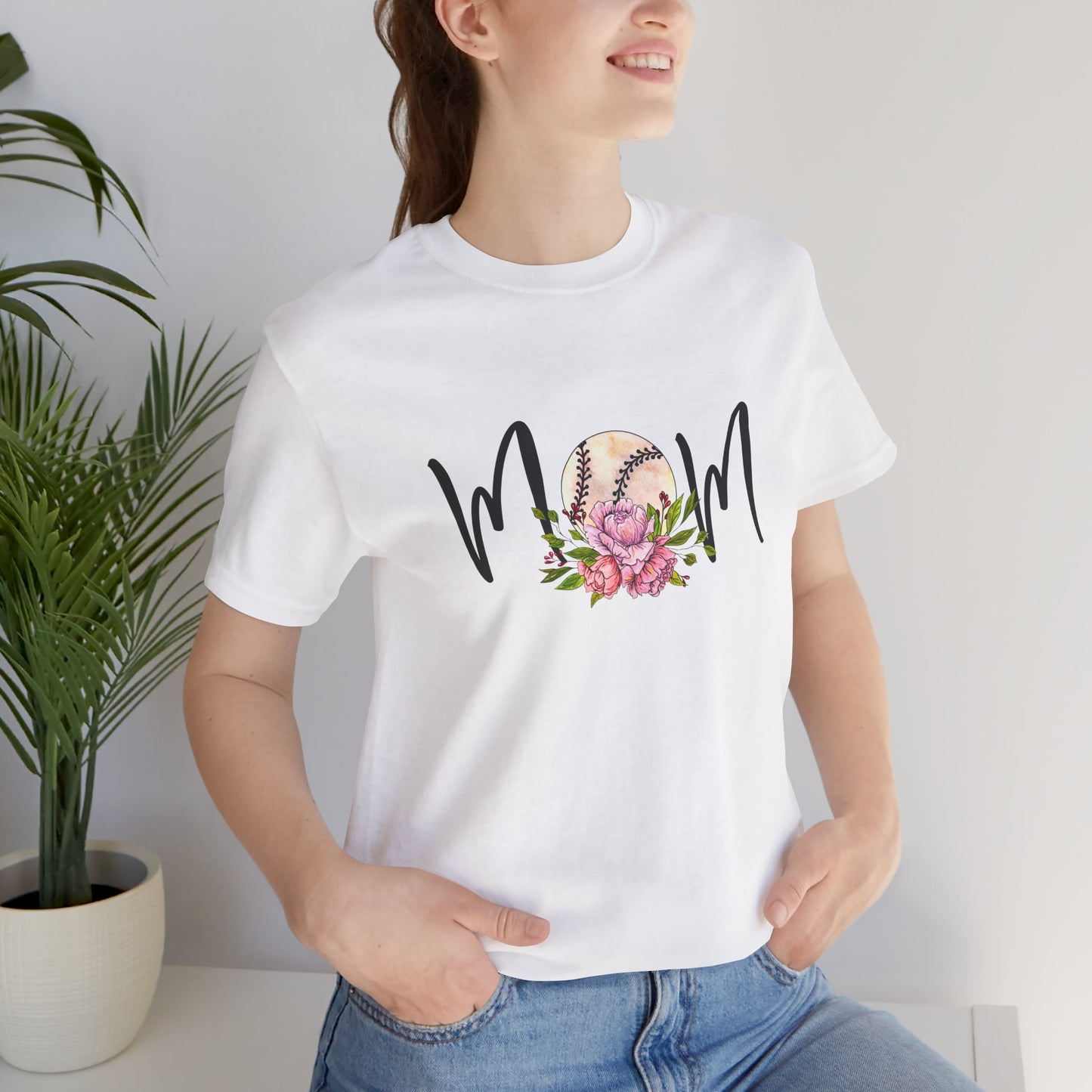 Baseball Mom with Flowers Unisex Jersey Short Sleeve Tee