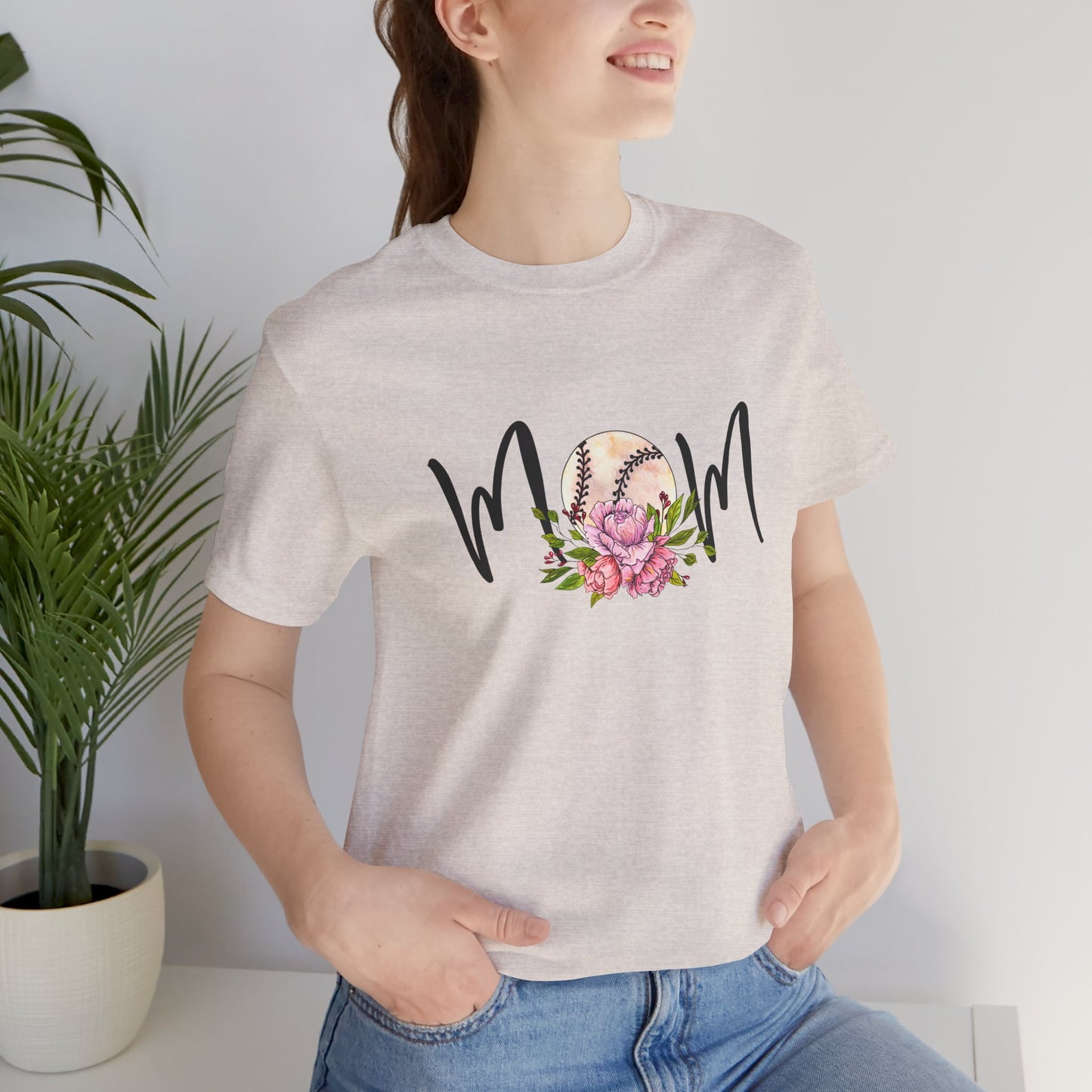 Baseball Mom with Flowers Unisex Jersey Short Sleeve Tee