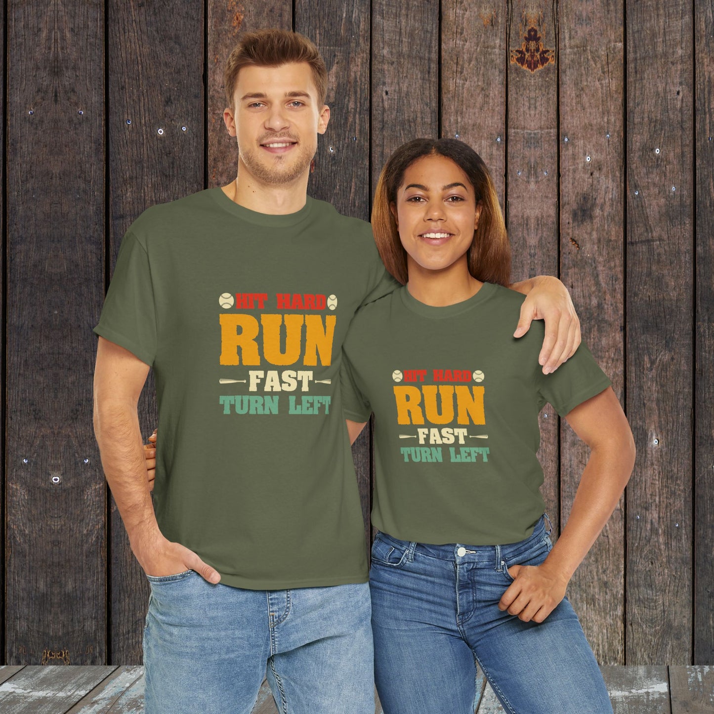 Run Fast Turn Left Baseball Graphic Vintage T