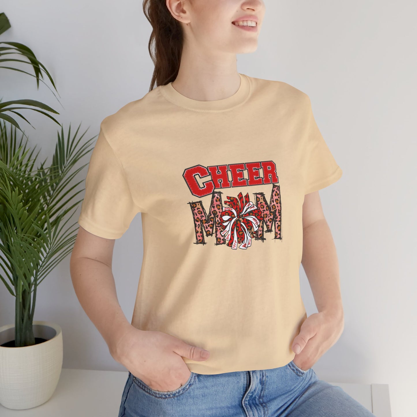 Cheer Mom Red Pom Poms Unisex Jersey Short Sleeve Tee