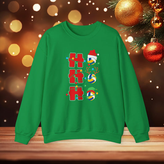 Ho Ho Ho Christmas Volleyball Crewneck Sweatshirt, Volleyball Lover Gift, Holiday Volleyball Jumper, Xmas Lights Sweatshirt, Volleyball Fan Apparel,