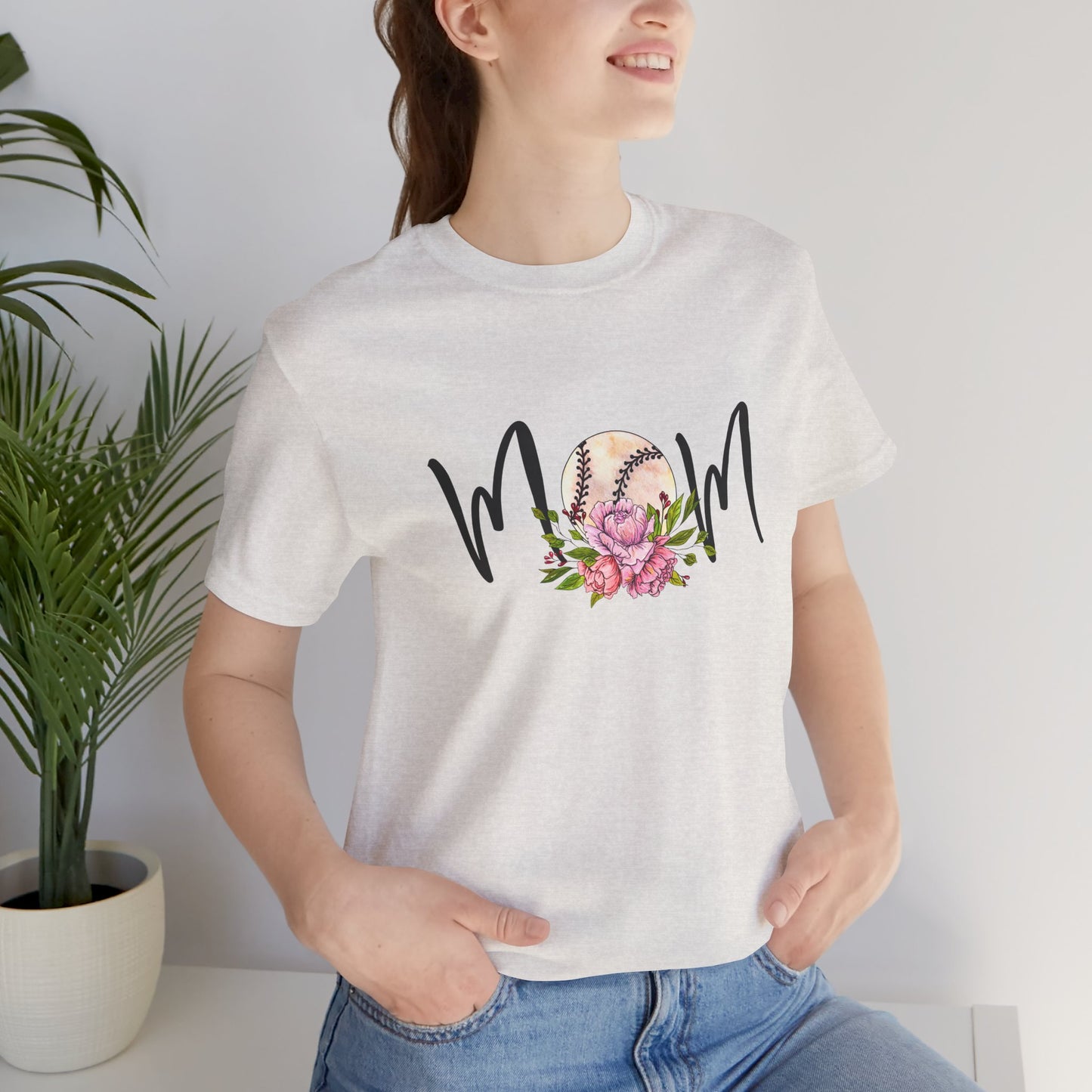 Baseball Mom with Flowers Unisex Jersey Short Sleeve Tee