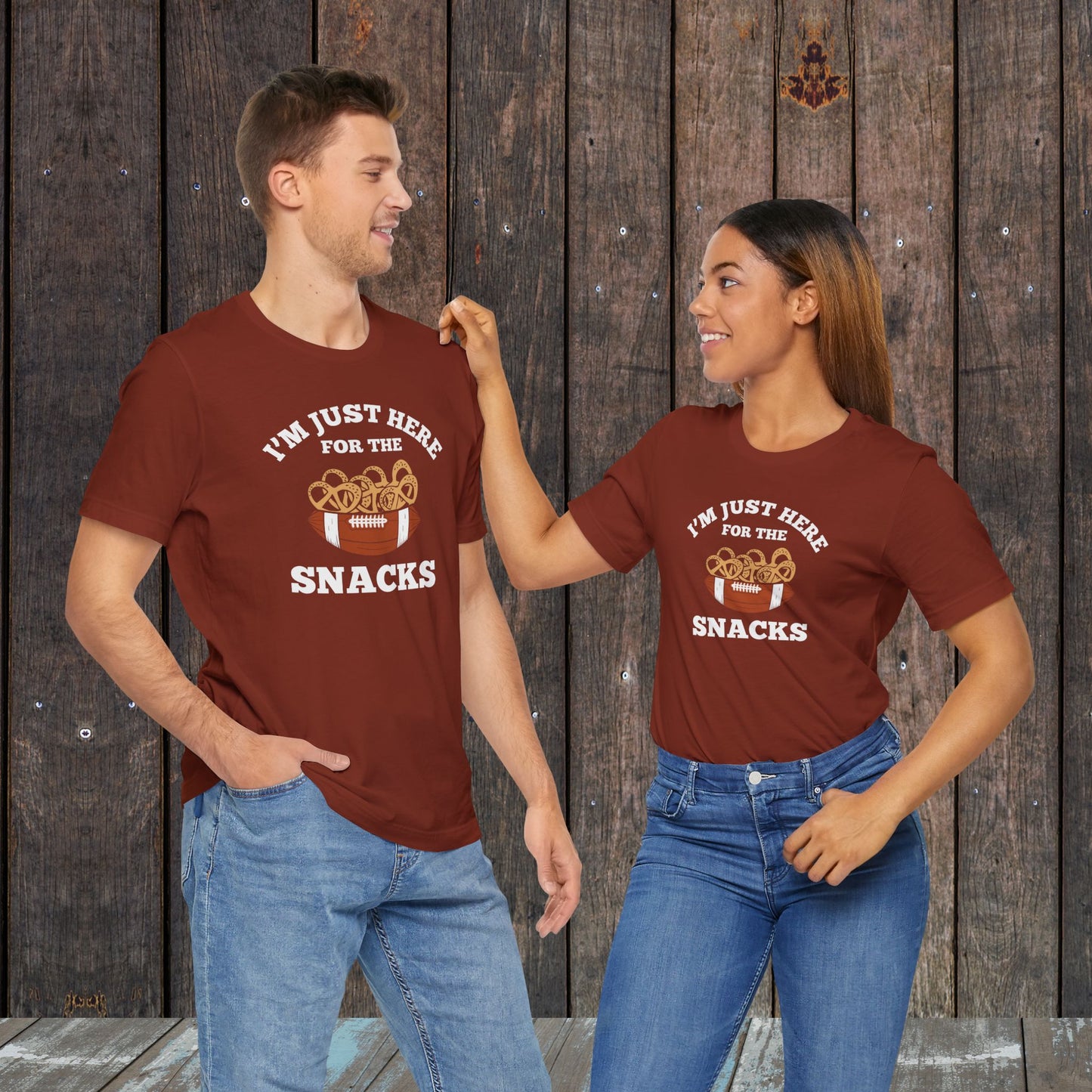 Football I'm just here for the snacks matching Tees