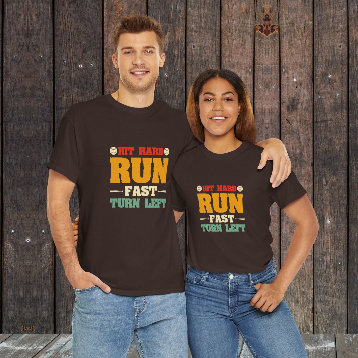 Run Fast Turn Left Baseball Graphic Vintage T