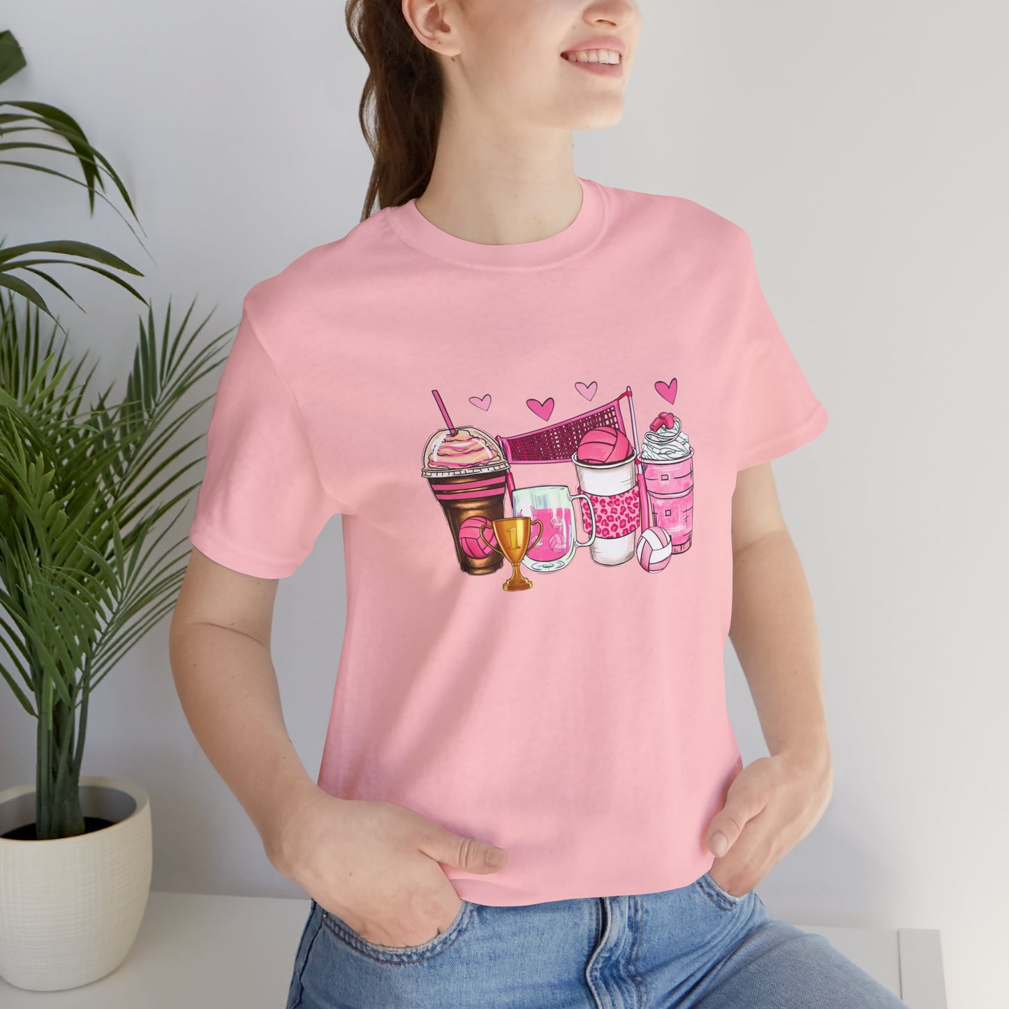 Volleyball Coffee Breast Cancer Month Womans Tshirt