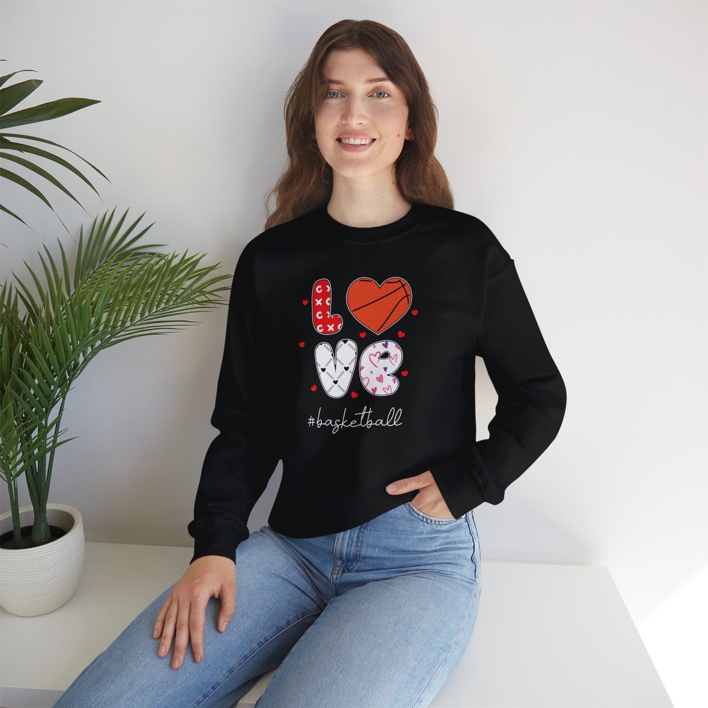 Valentines Basketball Love Crewneck Sweater