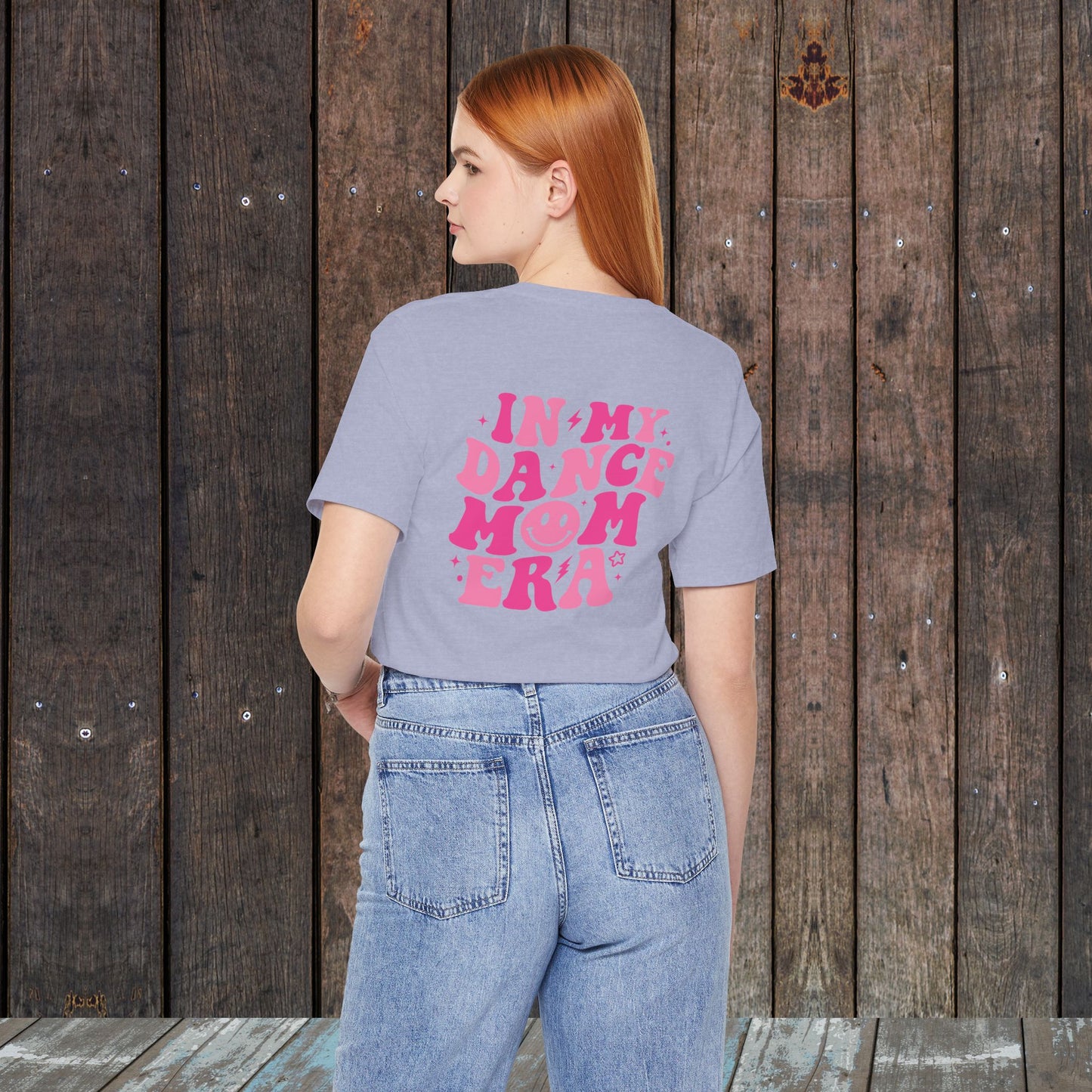 In my Dance mom era retro wavy Pink with happy face mom shirt