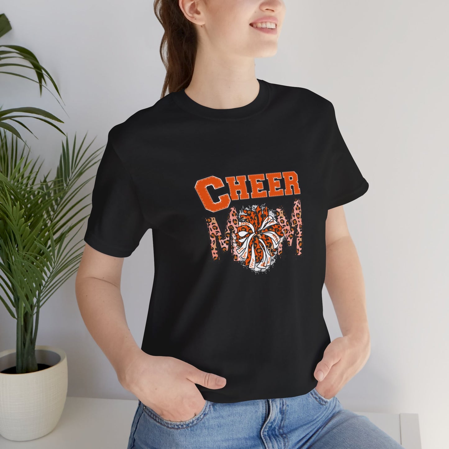 Cheer Mom Orange Pom Poms Unisex Jersey Short Sleeve Tee