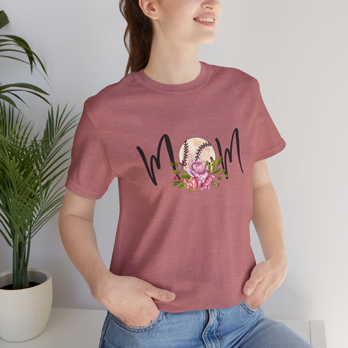 Baseball Mom with Flowers Unisex Jersey Short Sleeve Tee